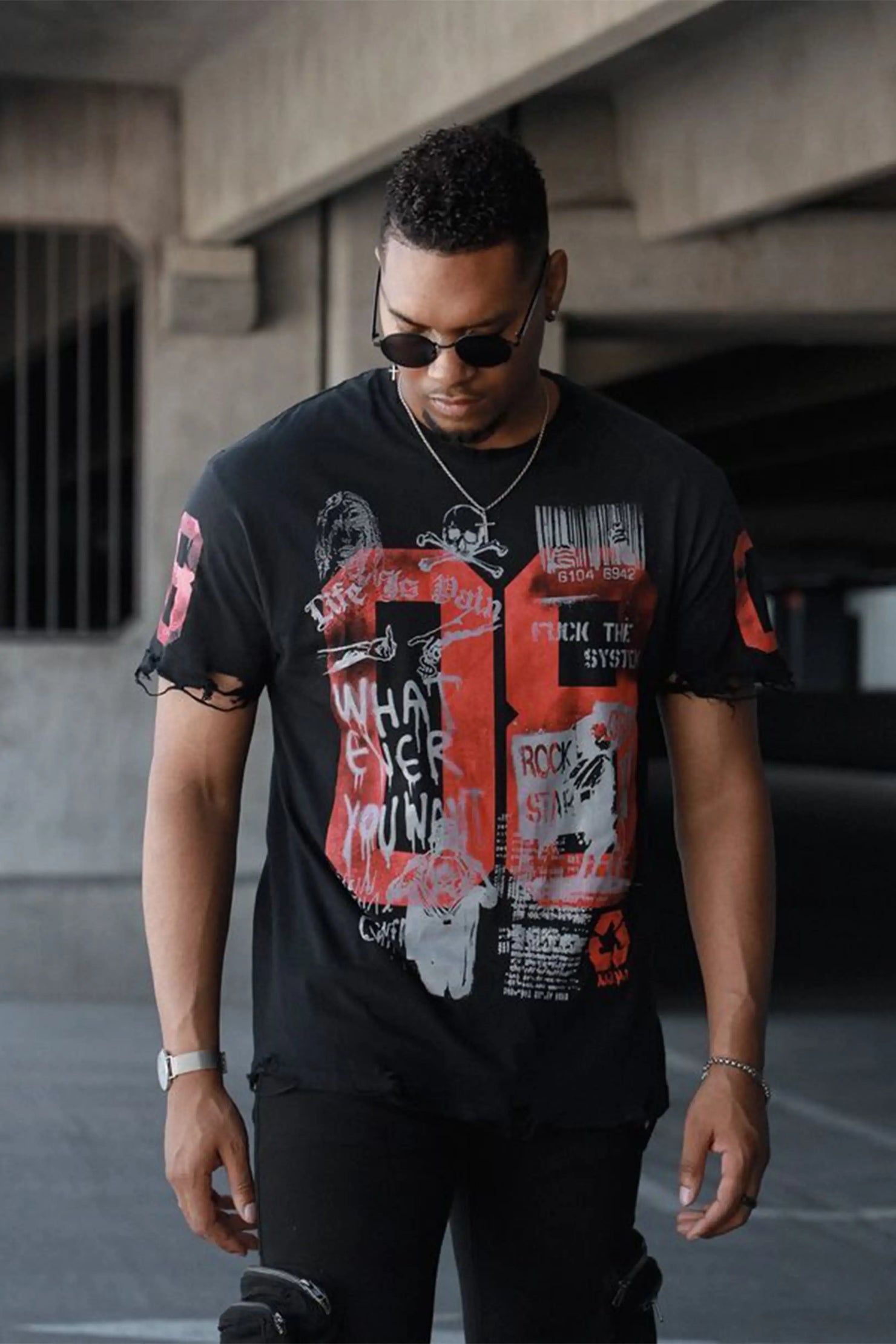 Grill Black/White Graphic Oversized T-Shirt