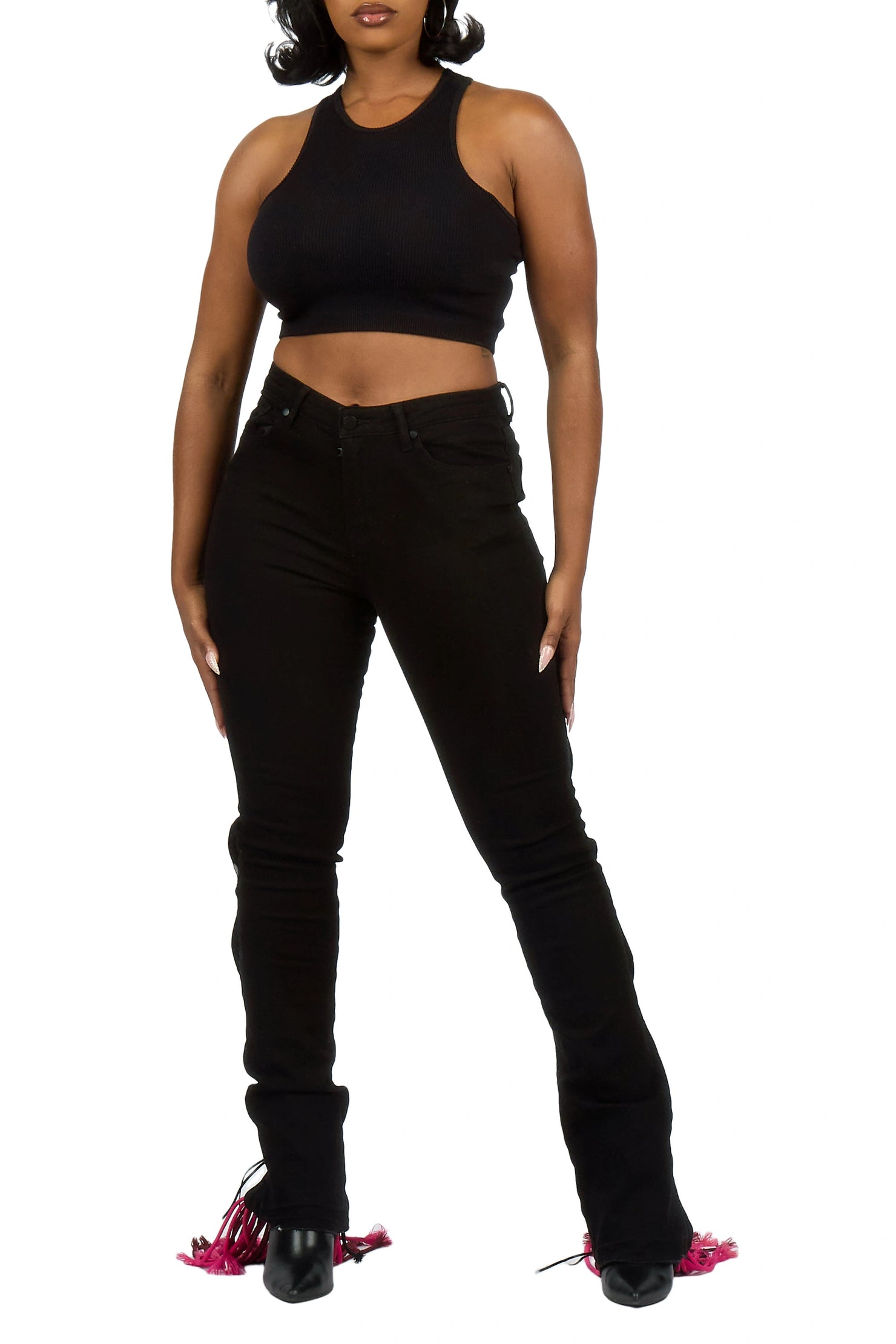 Ottiana Black/Pink Stacked Flare Jean