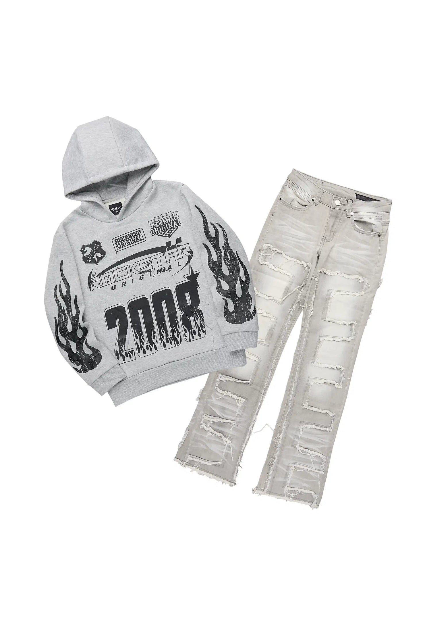 Boys Amos Heather Grey Hoodie/Stacked Jean Set