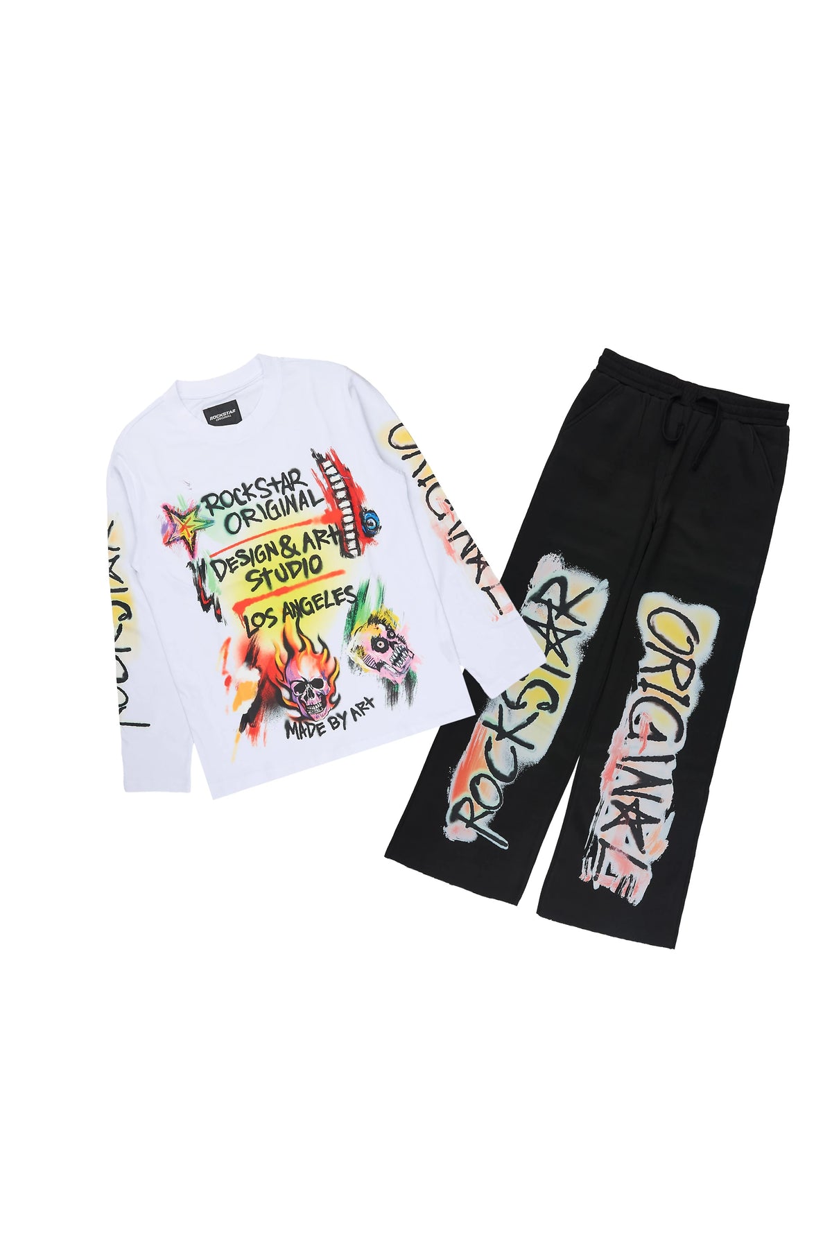 Boys Soweto White/Black Long Sleeve Graphic T-Shirt Track Set