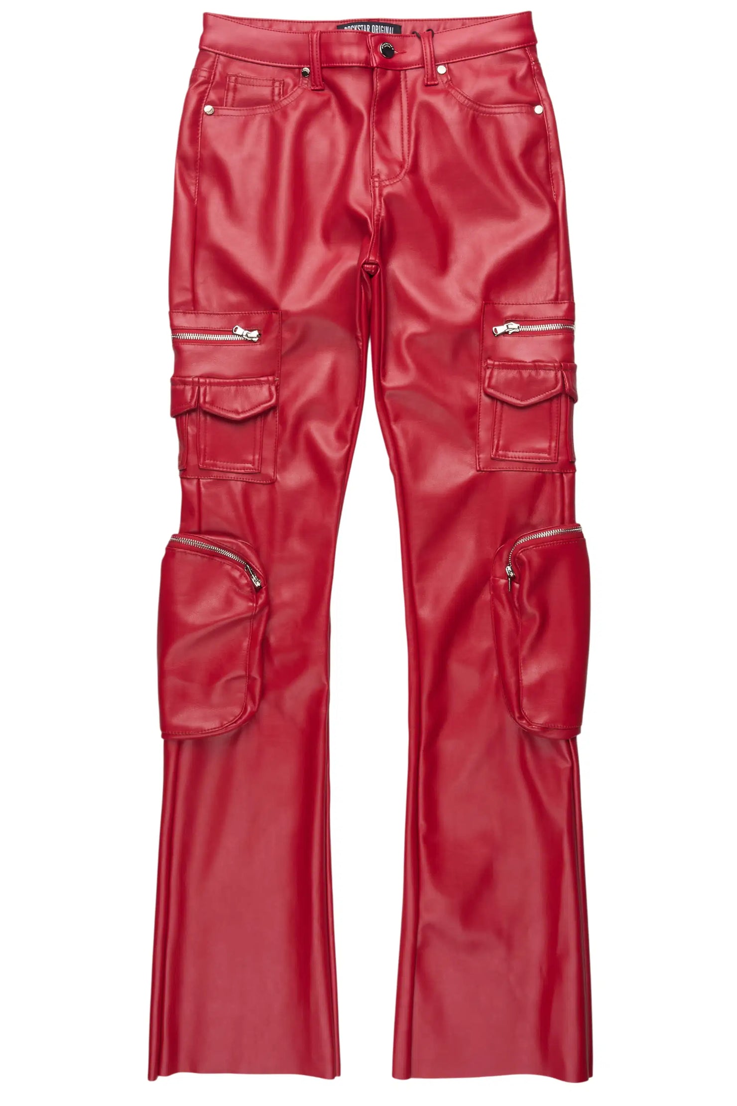 Luxola Red PU Cargo Stacked Flare Pant