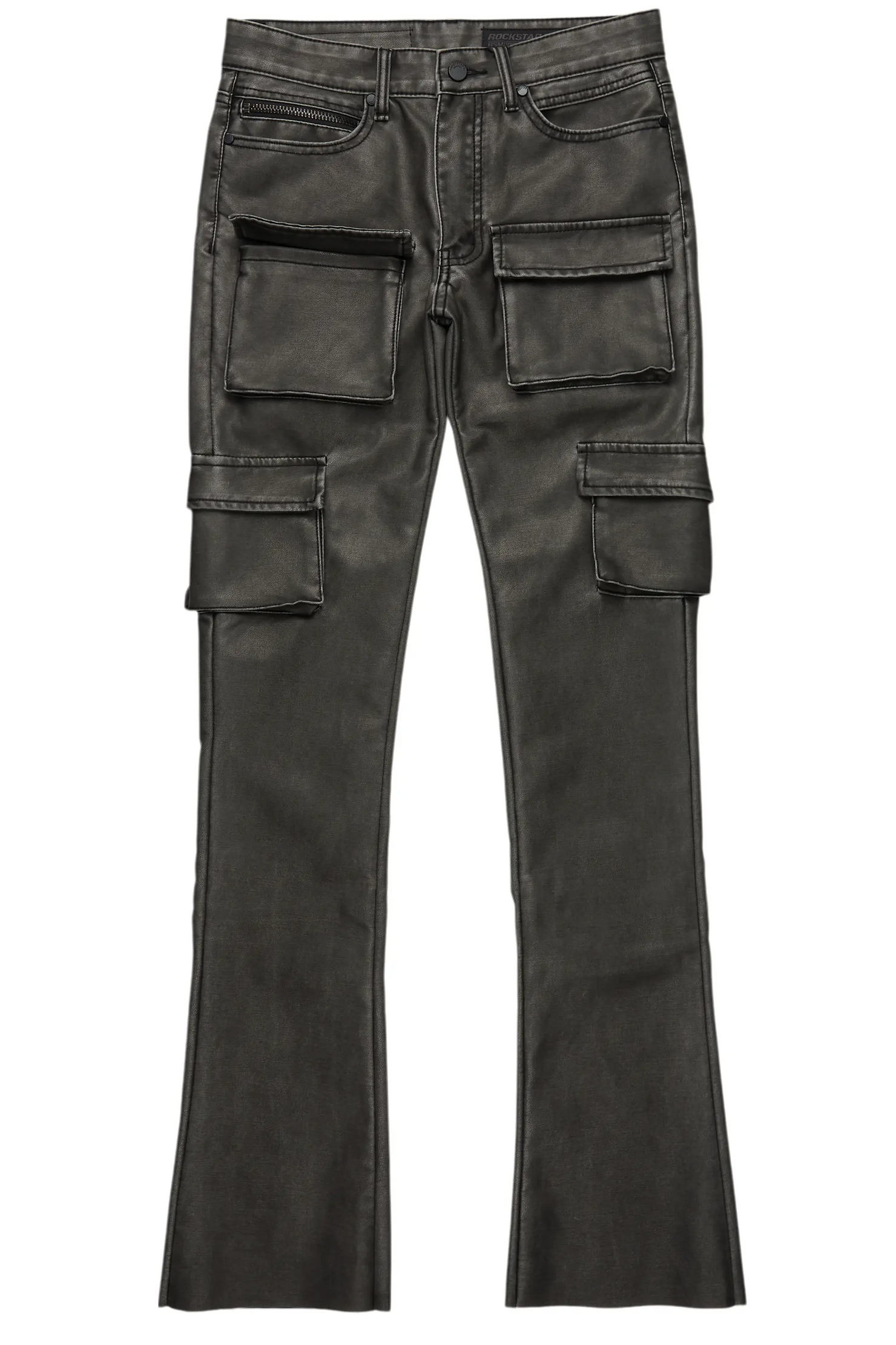 Khaza Distressed Black PU Leather Jean