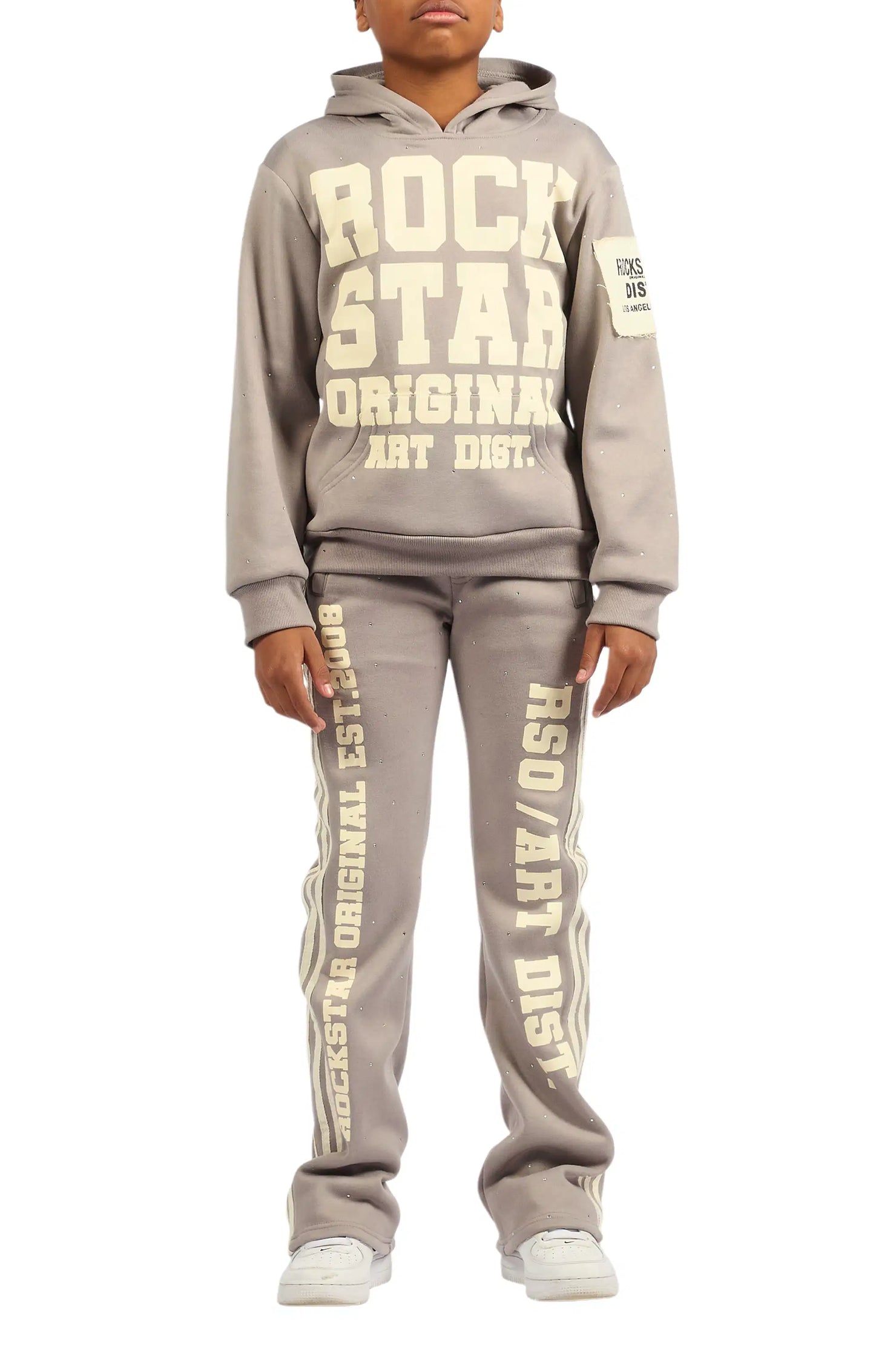 Boys Yulian Grey Hoodie Stacked Track Pant Set