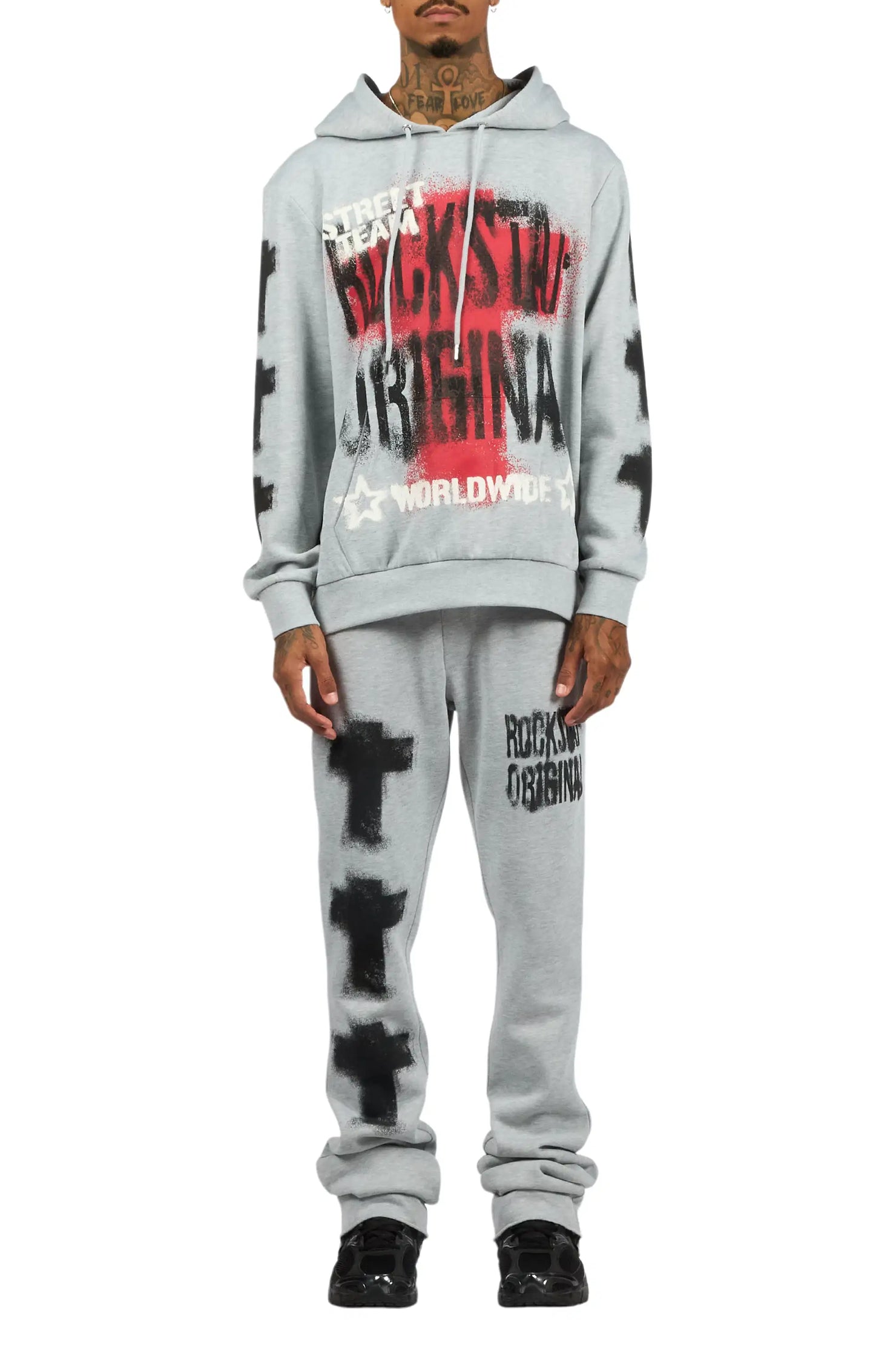 Crest Heather Grey Hoodie/Stacked Pant Track Set