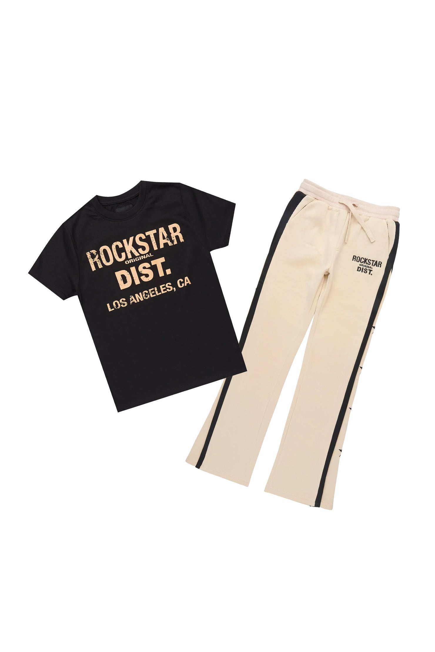 Boys Karkady Black/Beige T-Shirt Stacked Pant Set