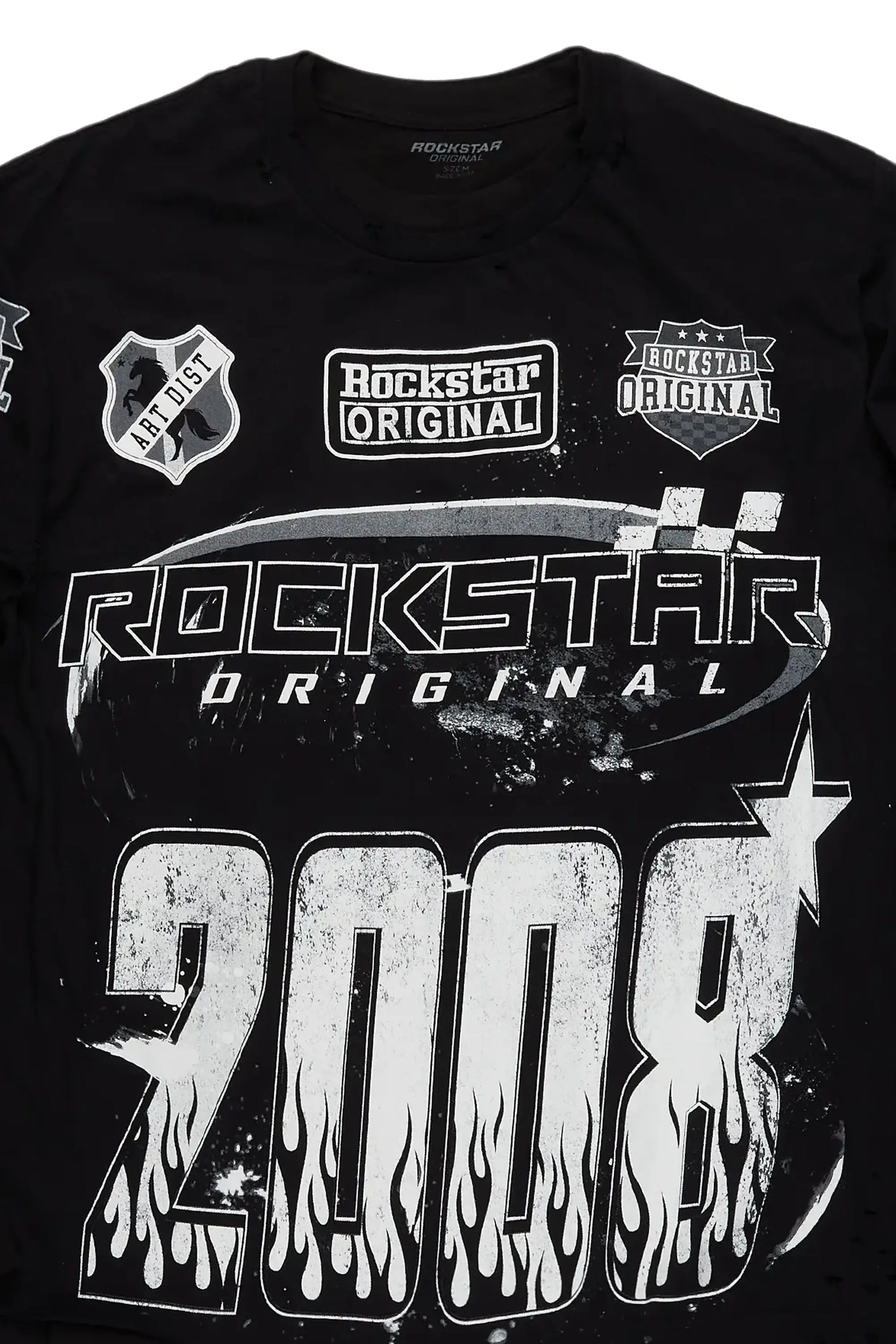 Amos Black/White Double Layer Long Sleeve Graphic T-Shirt