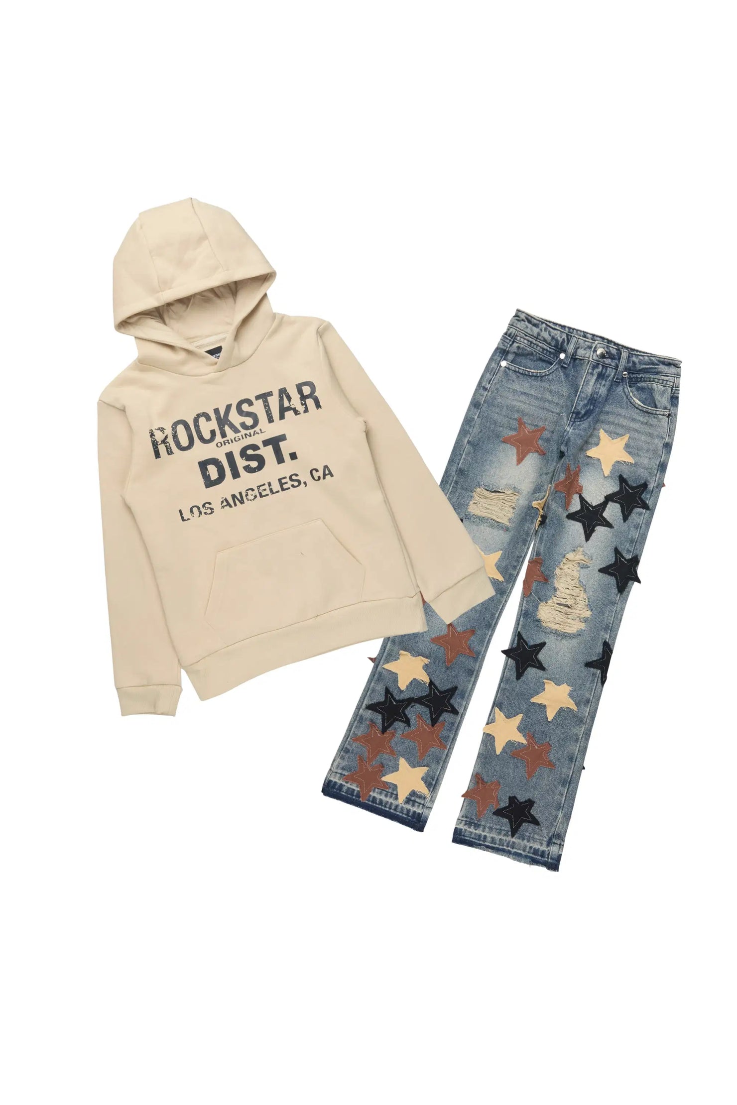 Boys Lake Beige Hoodie & Starlane Tint Stacked Flare Jean Set