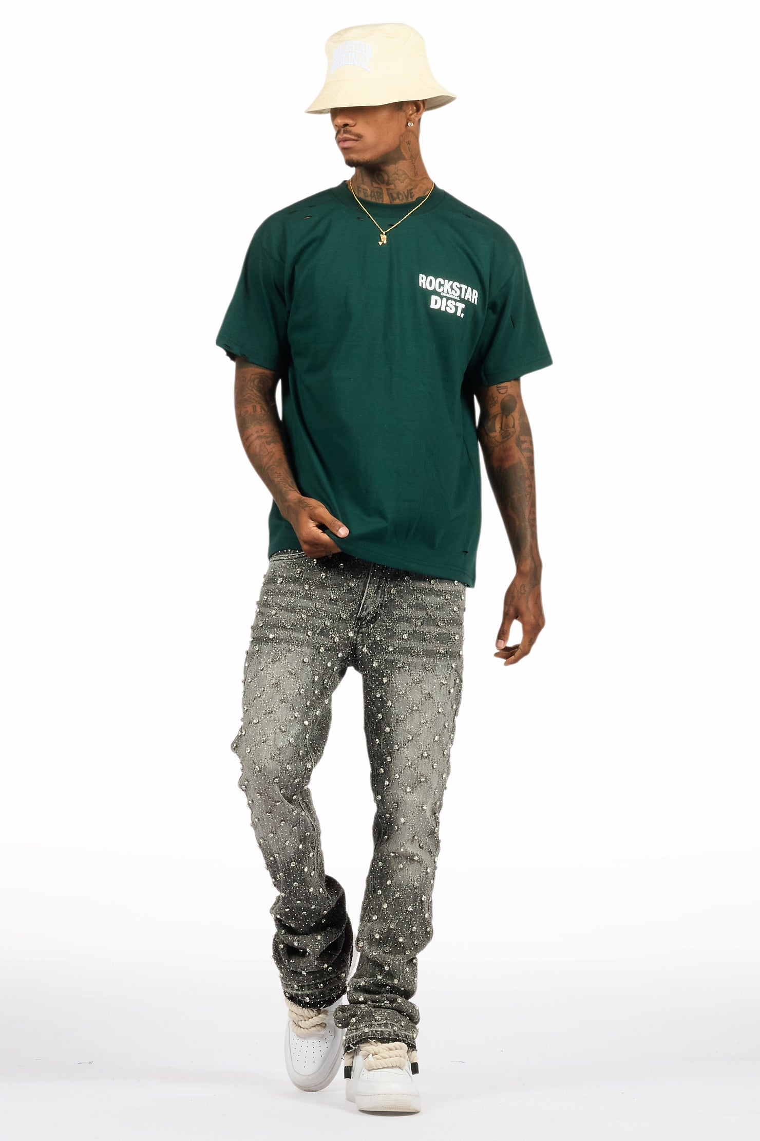 Glit Grey Rhinestone Stacked Flare Jean