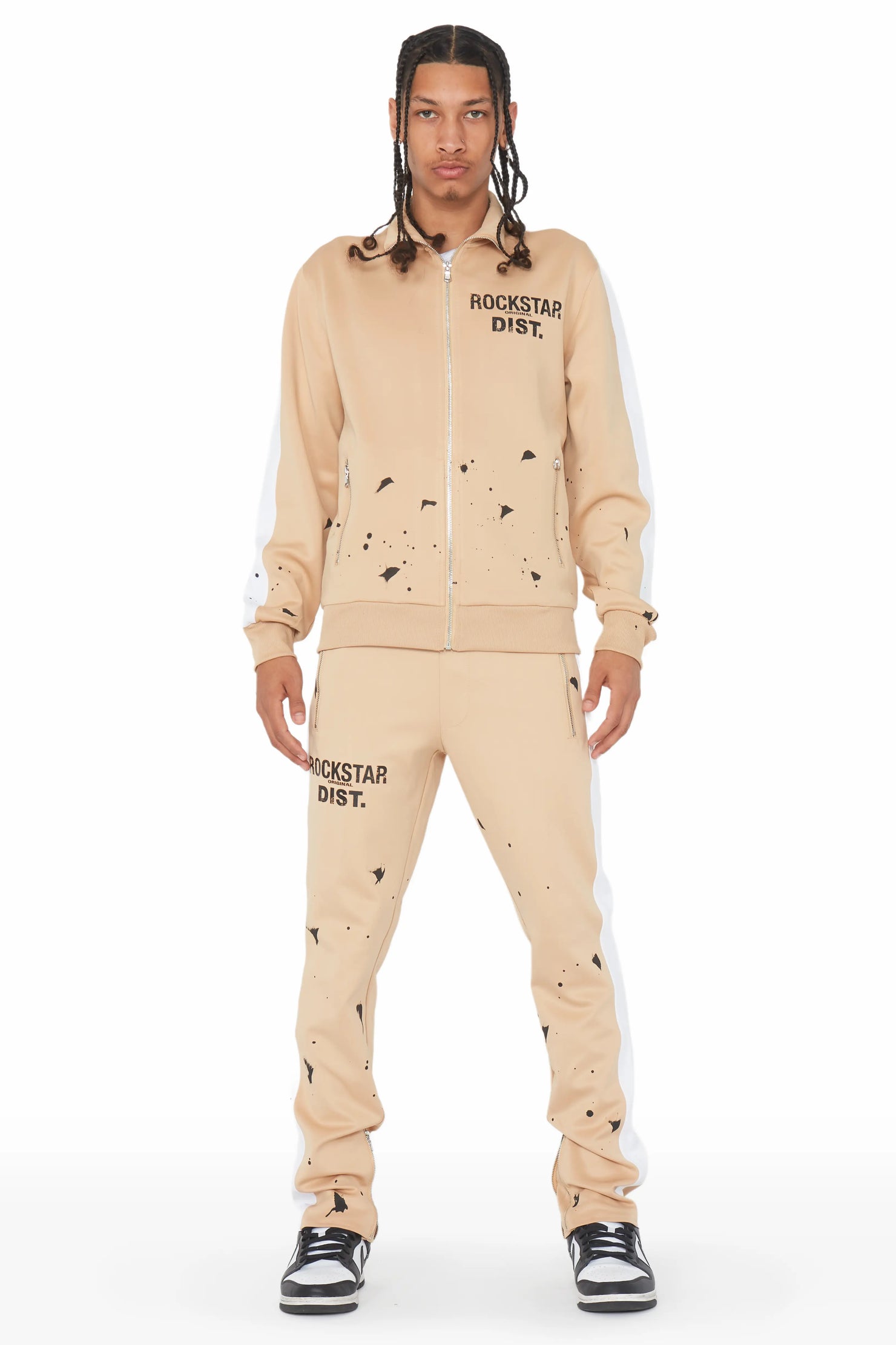 Raffer Beige Tricot Slim Fit Track Set