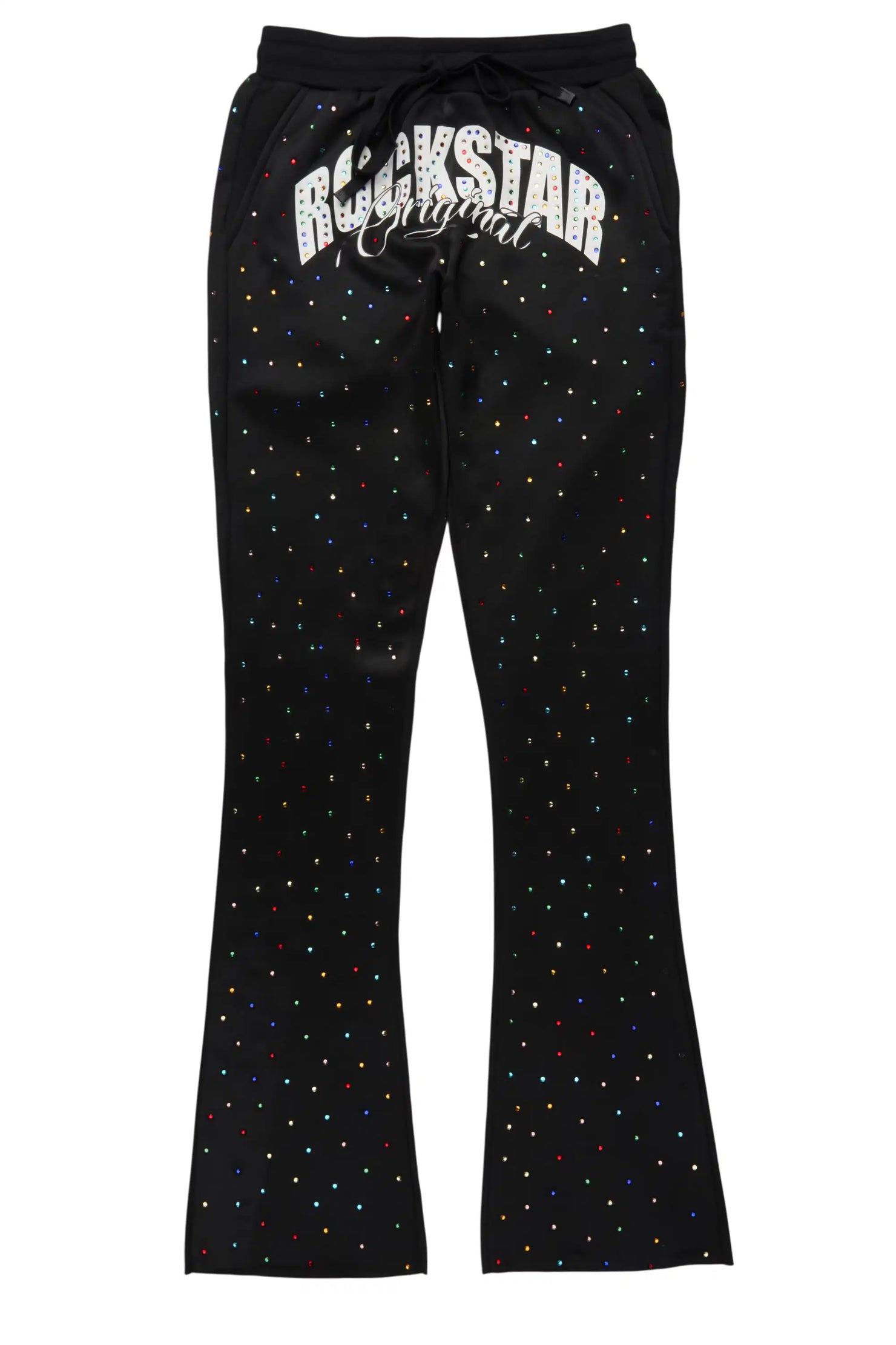 Franchesca Black Rhinestone Stacked Track Pant