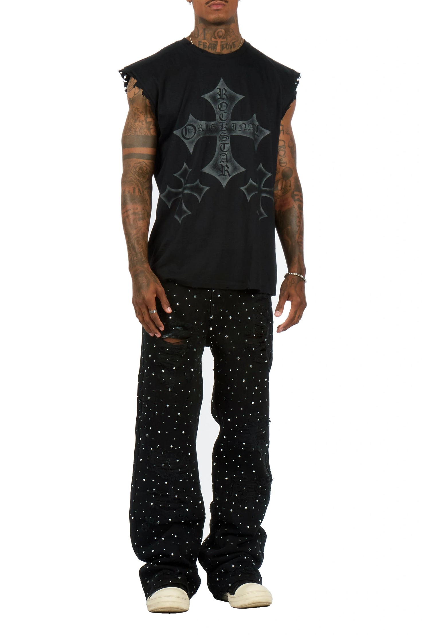 Iden Black Rhinestone Baggy Fit Jean