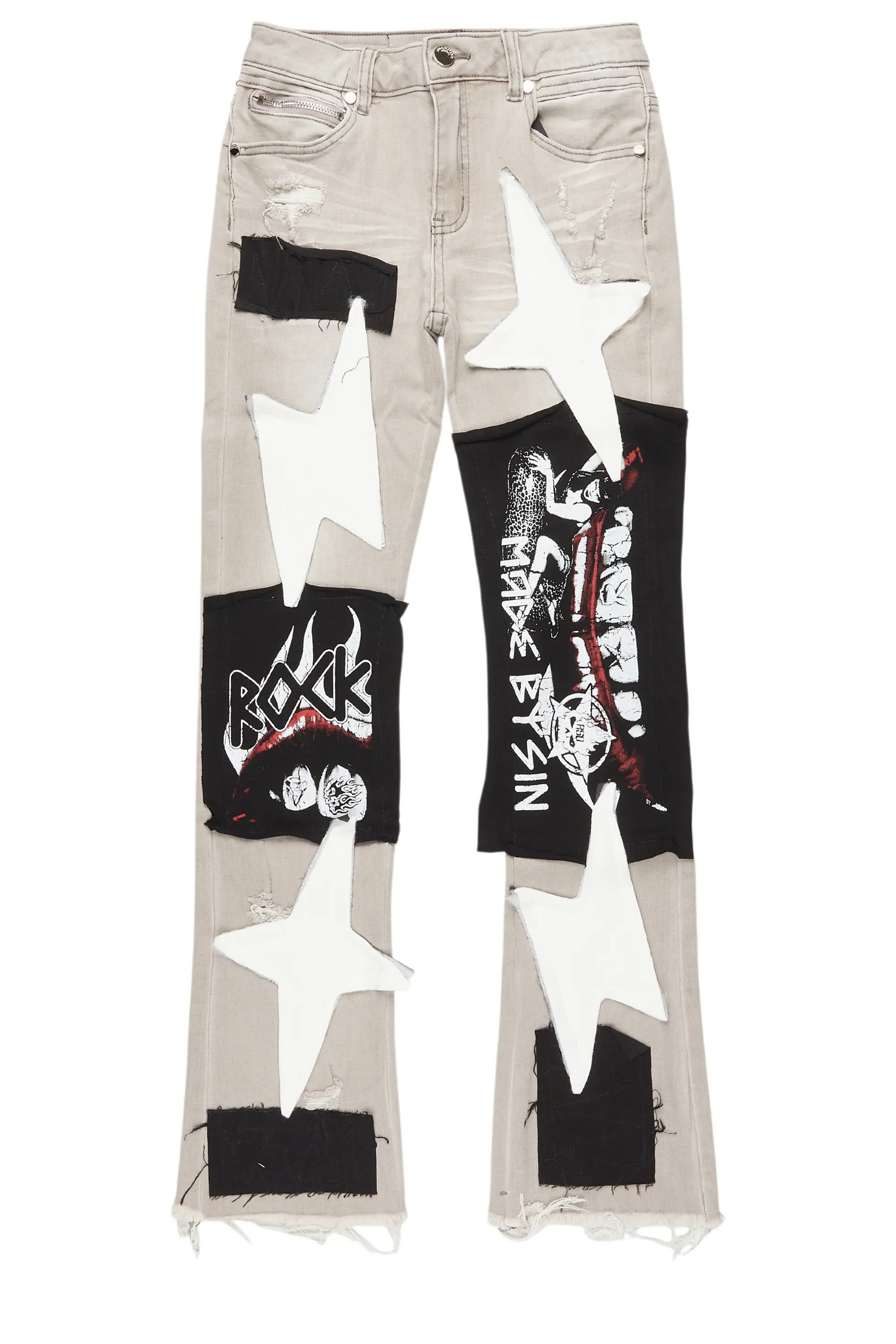 Boys Vadim Grey Patchwork Stacked Flare Jean