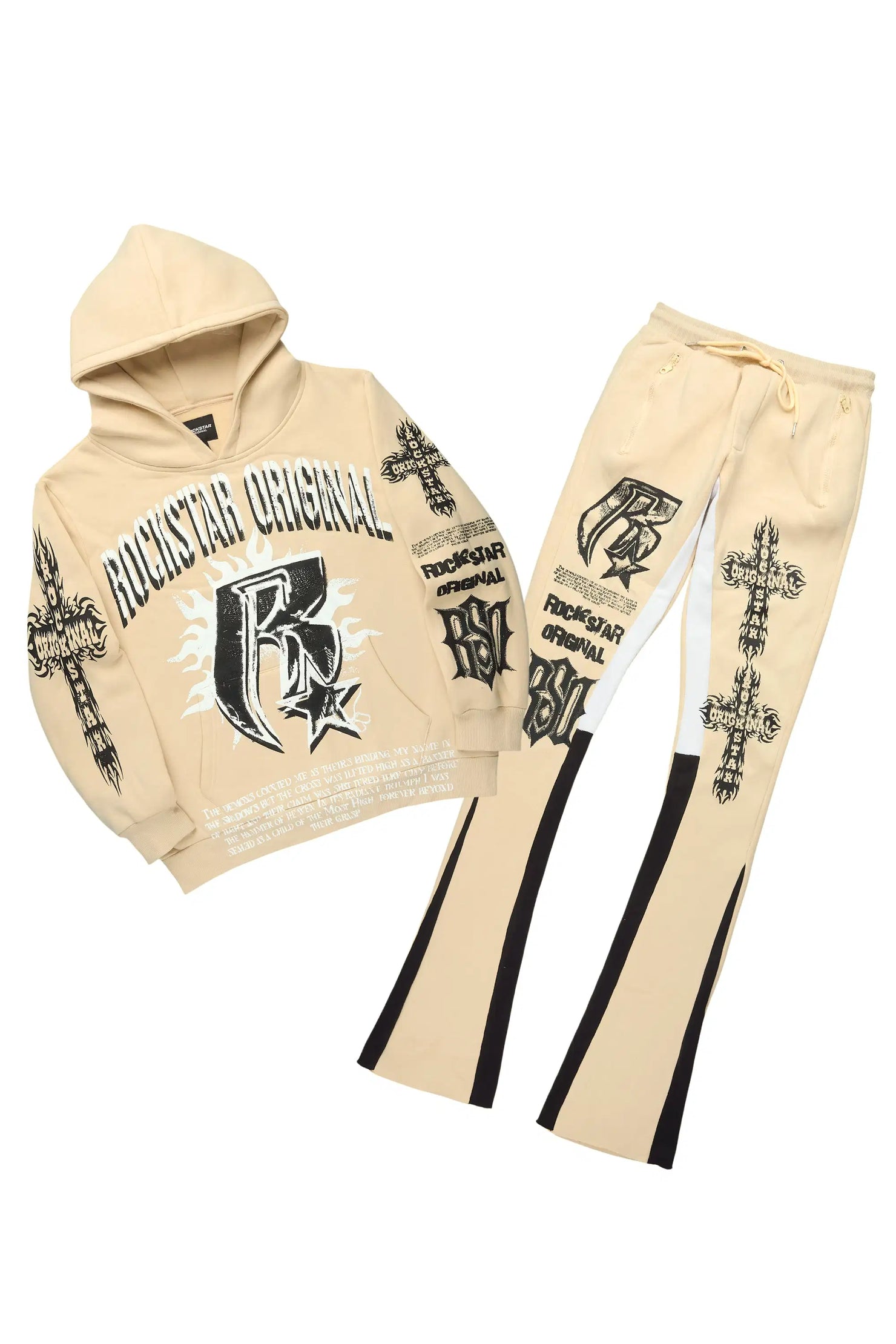 Raxil Beige/Black Hoodie/Stacked Track Set