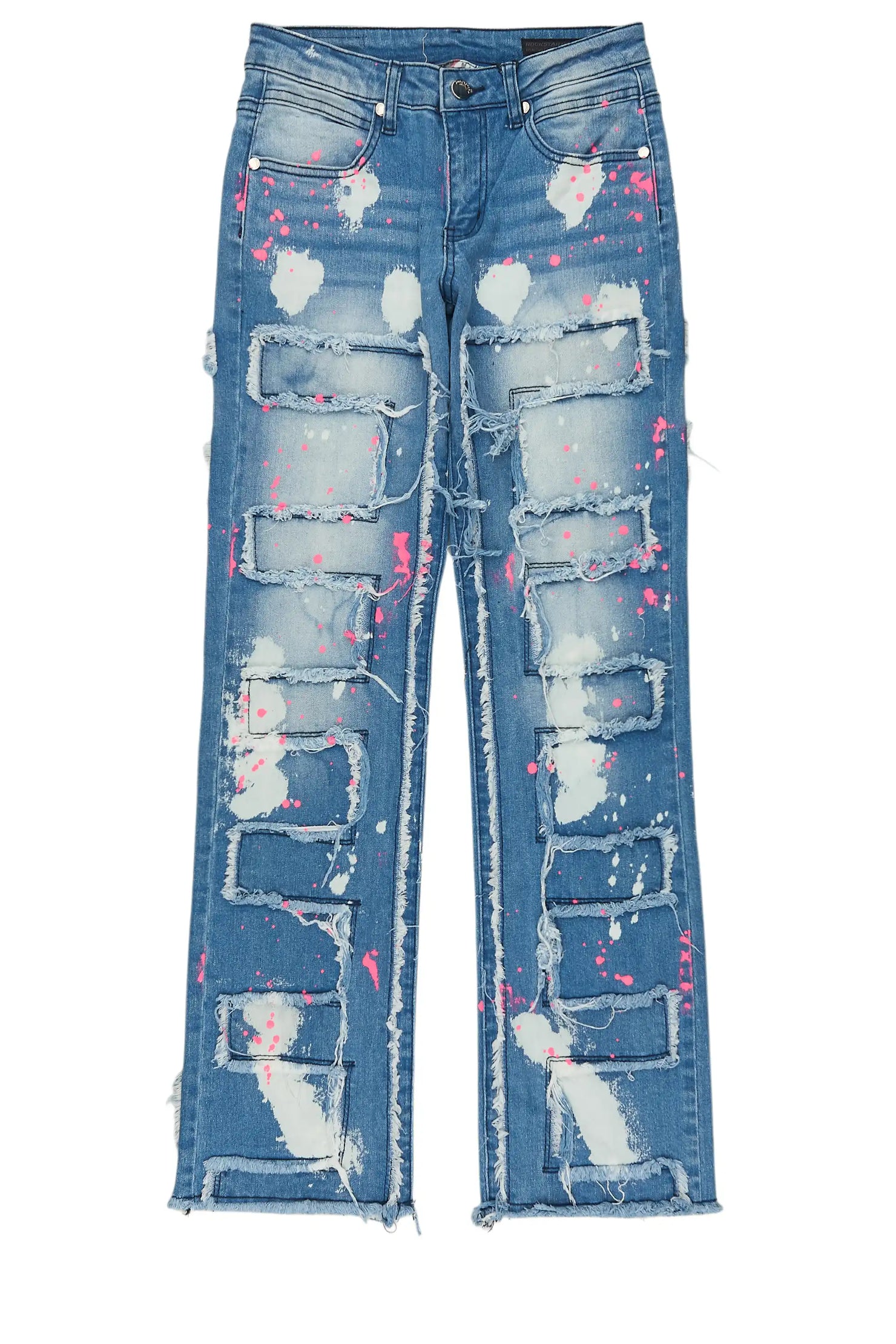 Girls Bannie Blue/Pink Stacked Painter Flare Jean