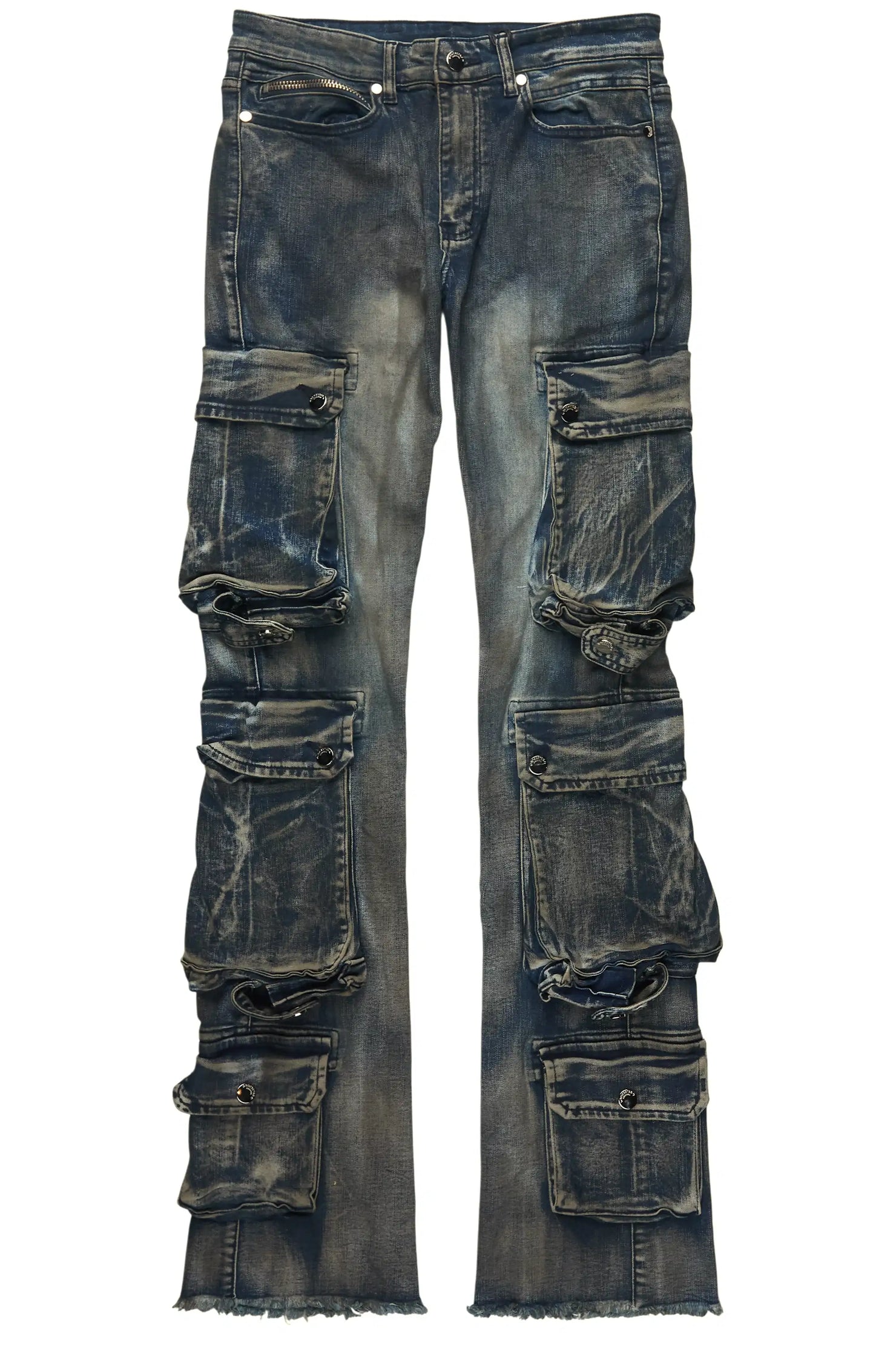 Cloudy Dark Blue Stacked Flare Jean