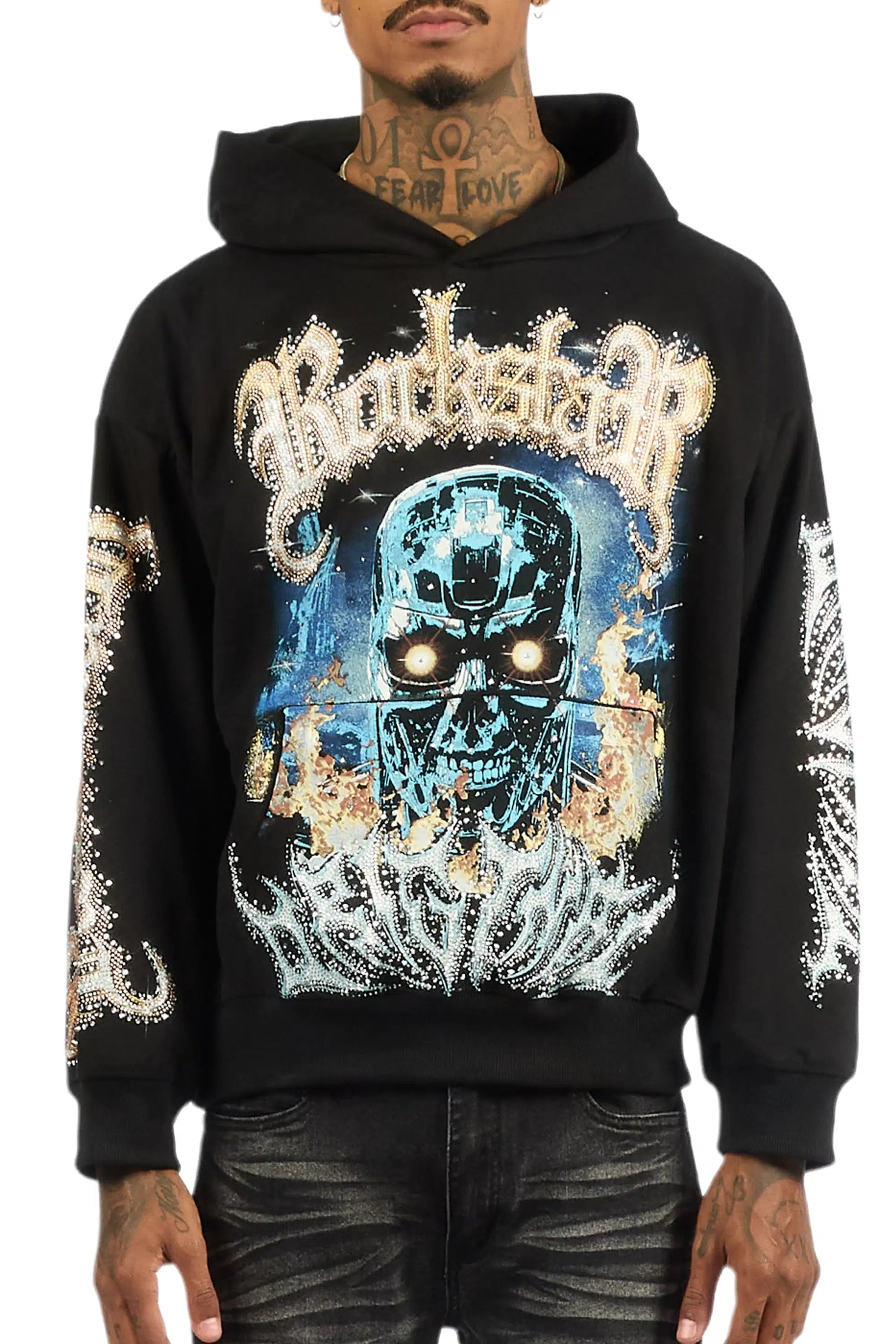 Mesin Black Rhinestone Oversized Hoodie