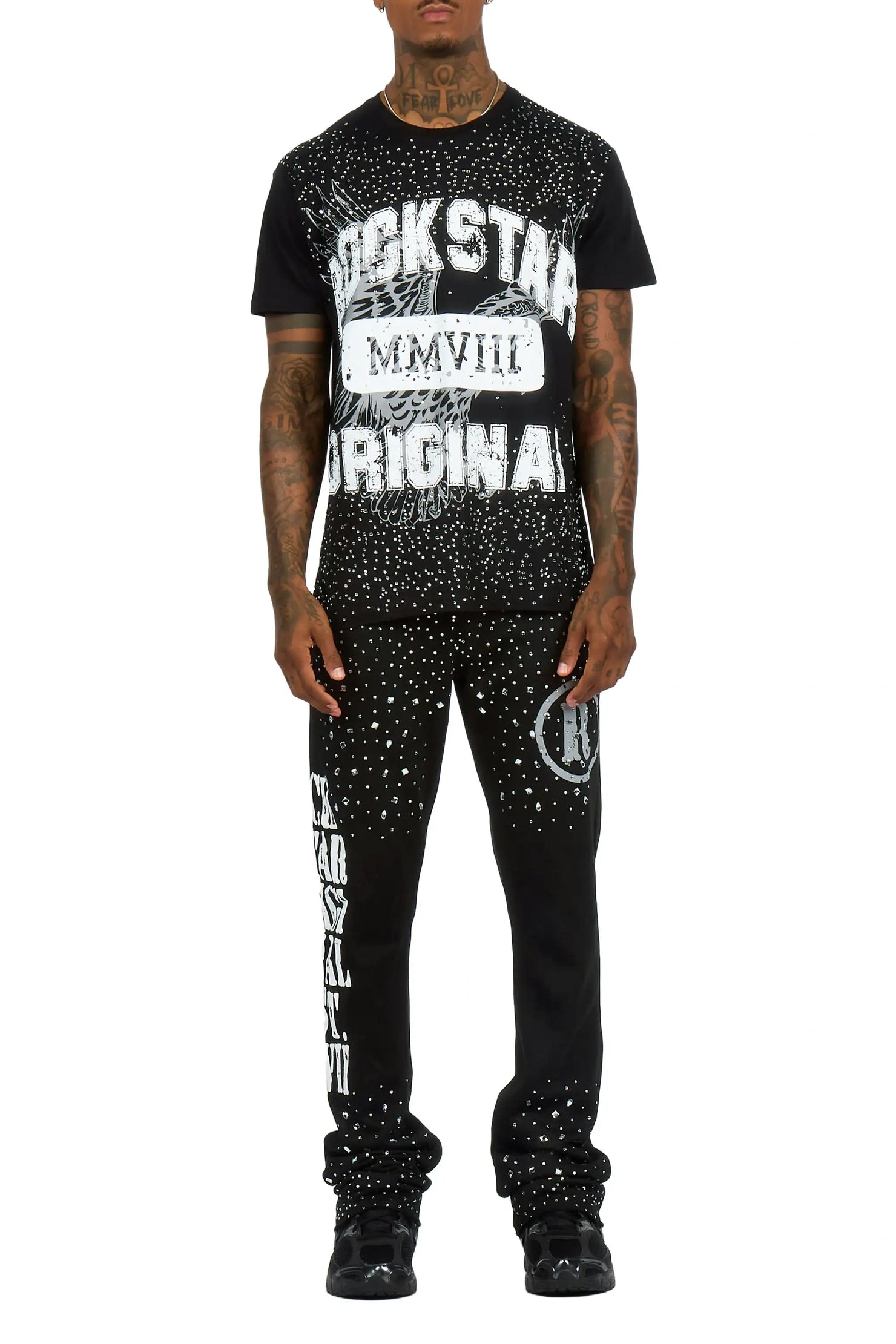 Borya 2.0 Black/Black Rhinestone T-Shirt/Relaxed Track Set