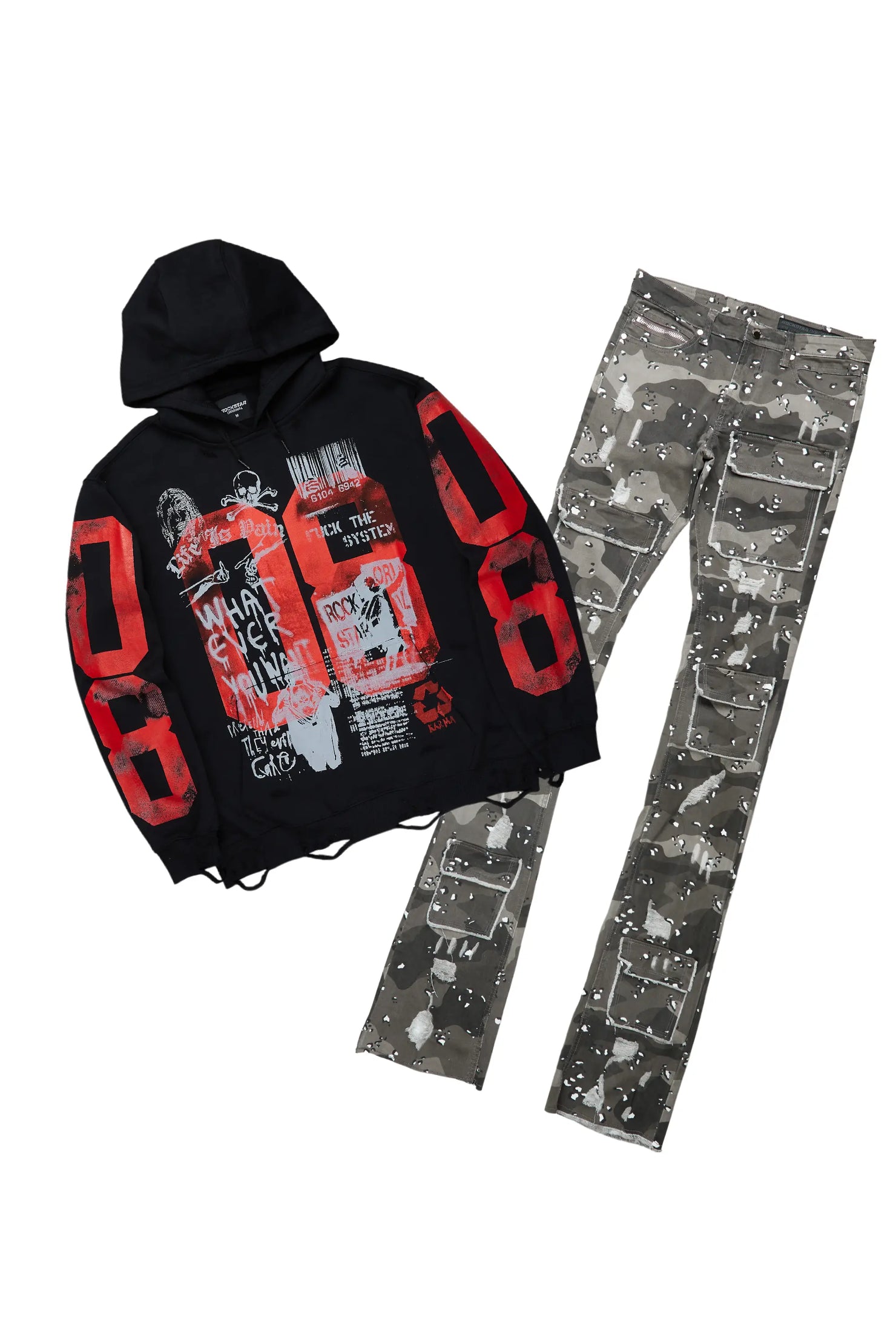 Grill Black Hoodie & Petrus Super Stacked Flare Jean Bundle