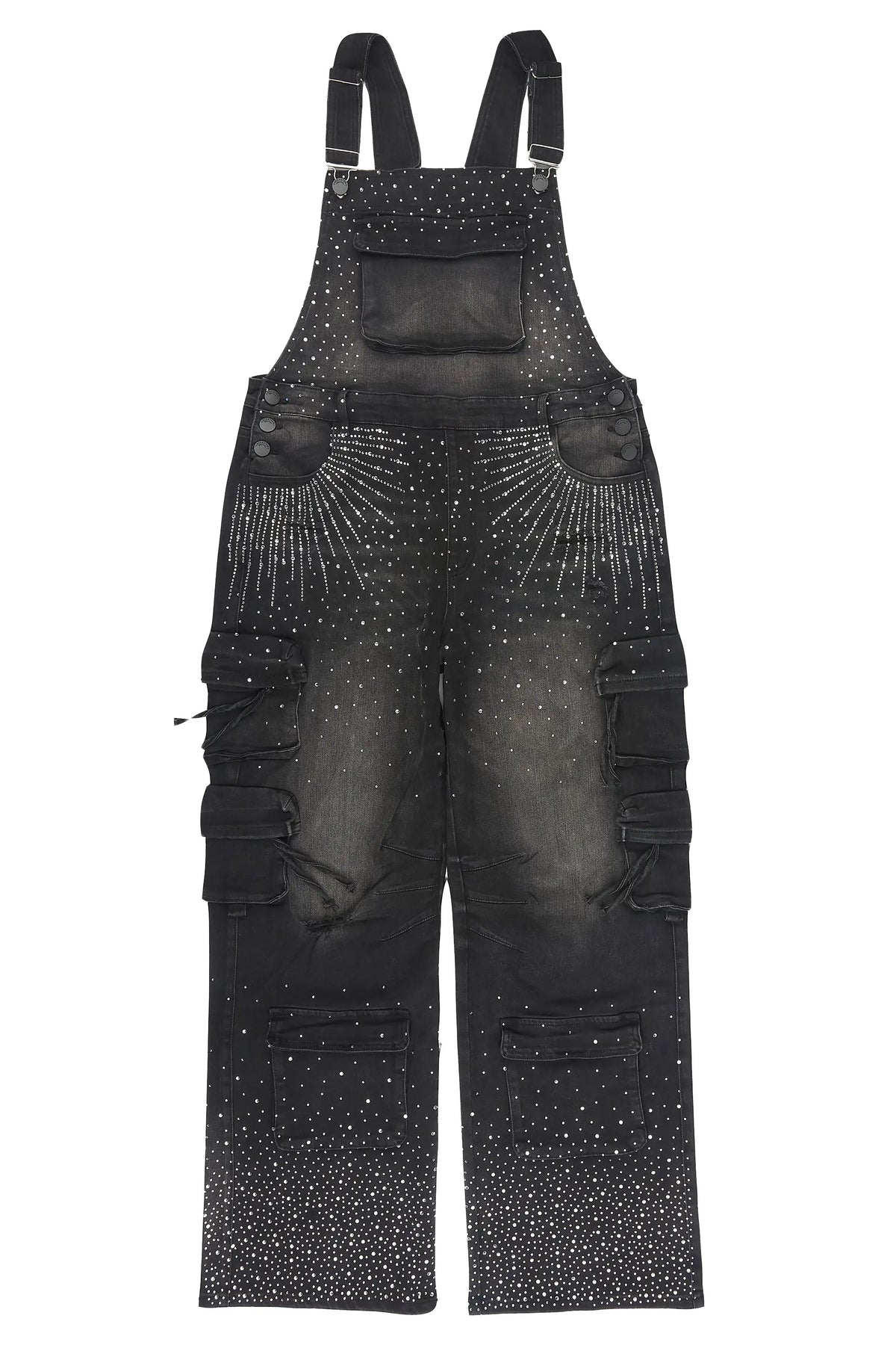Keoni Black Rhinestone Denim Overall