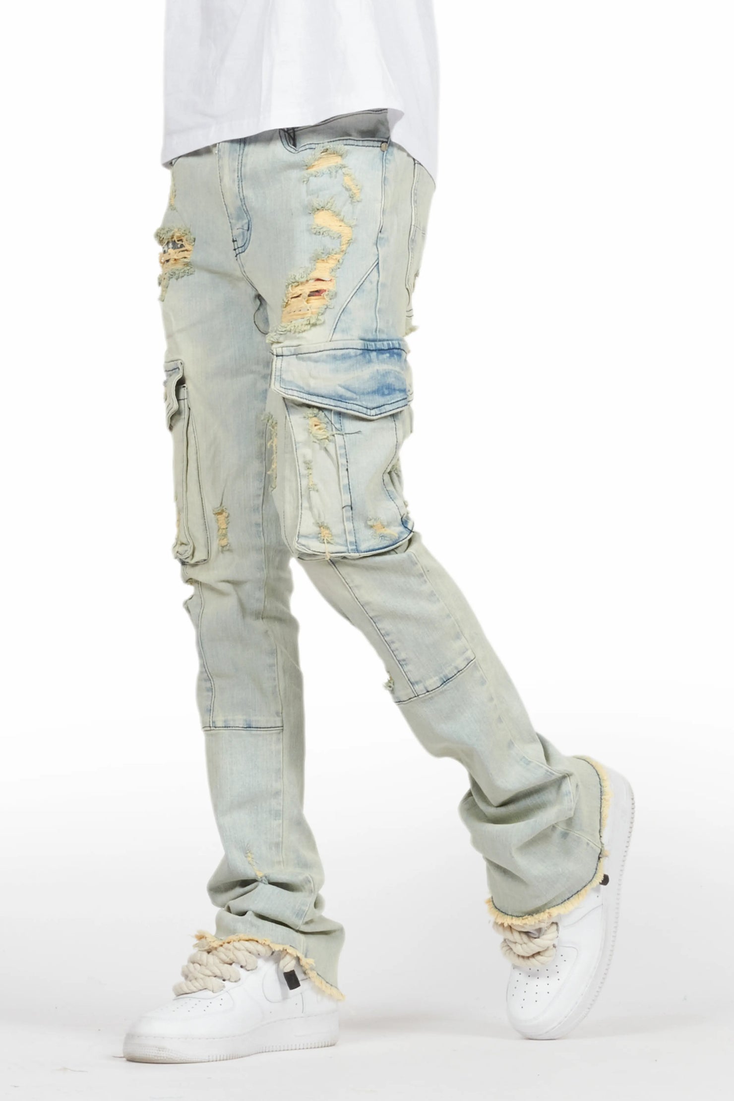 Adalee Blue Cargo Stacked Flare Jean