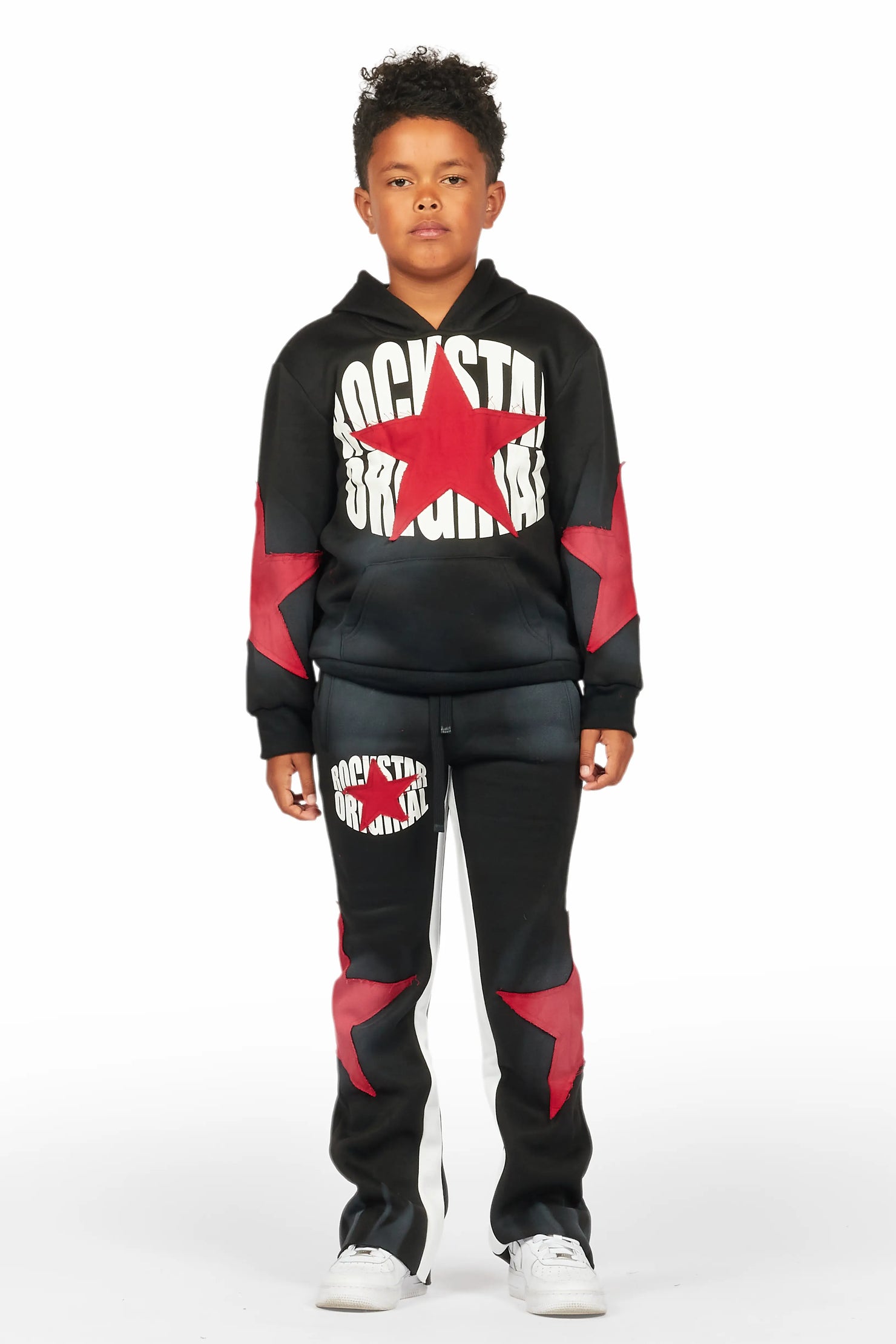 Boys Mallor Black/Red Stacked Hoodie Track Set