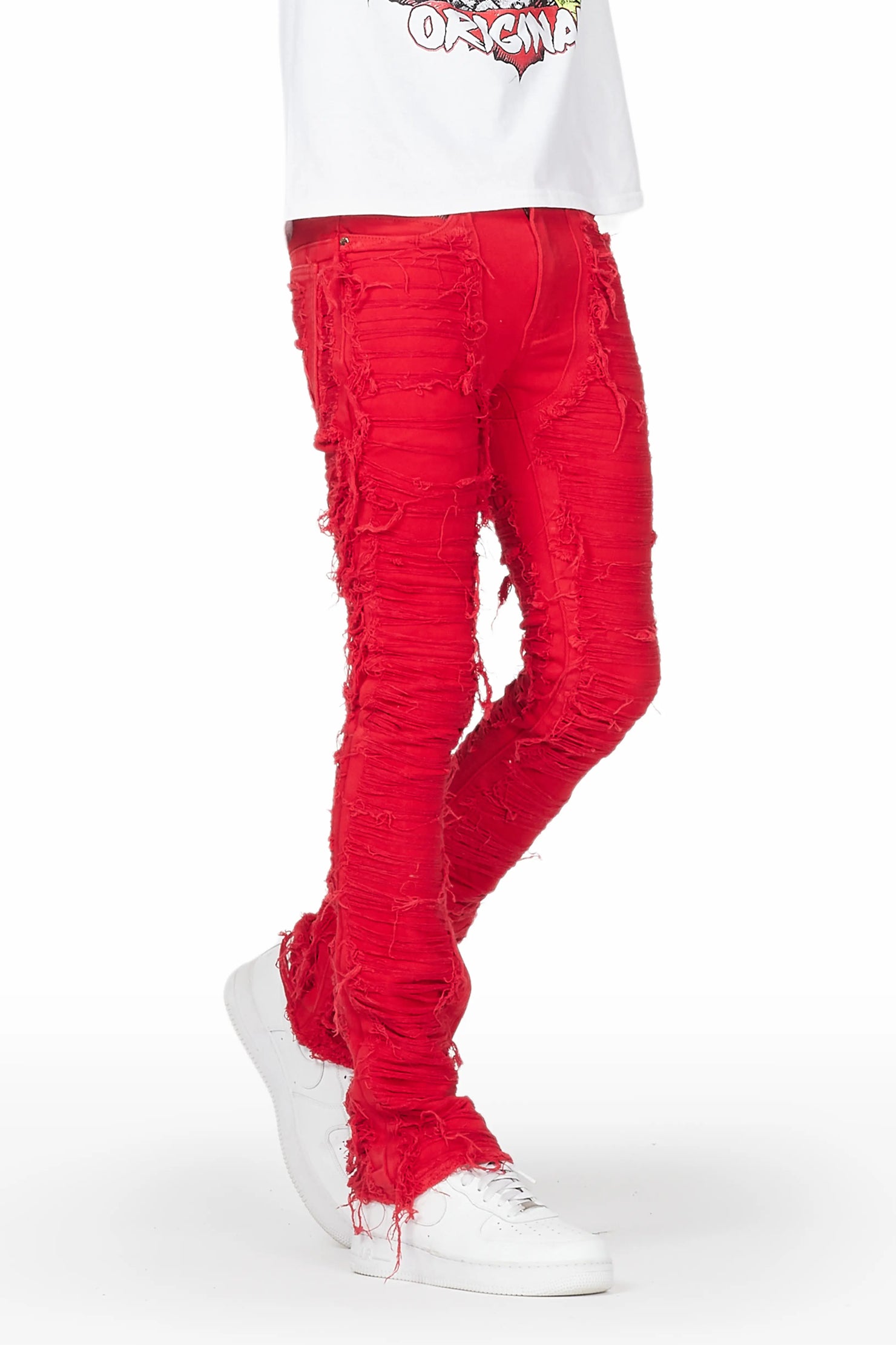 Conrad Red Stacked Flare Jean