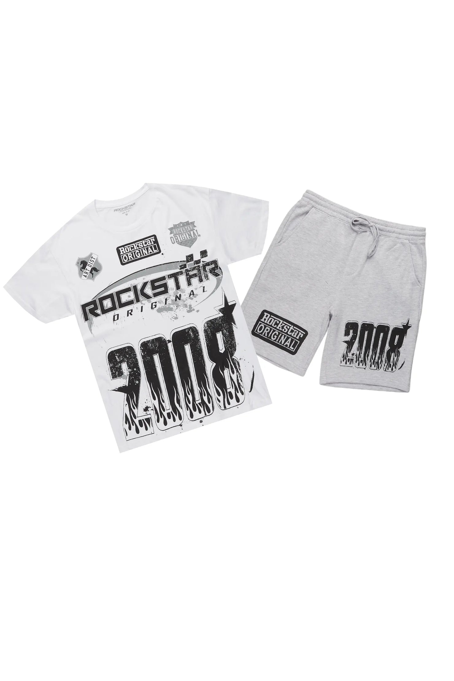 Amos White/Grey Graphic T-Shirt Short Set