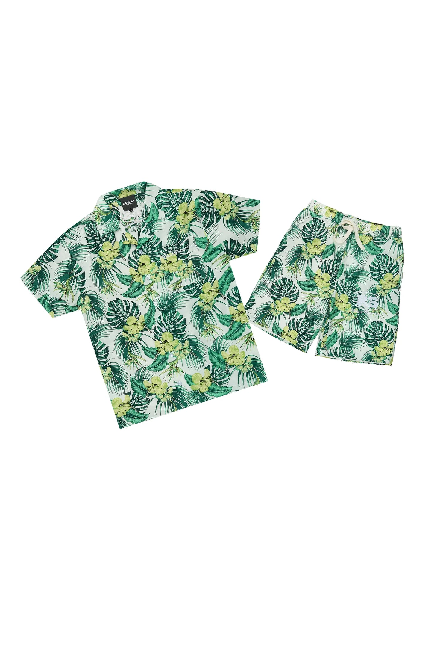 Boys Puka Cream/Green Button Down Shirt/Short Set