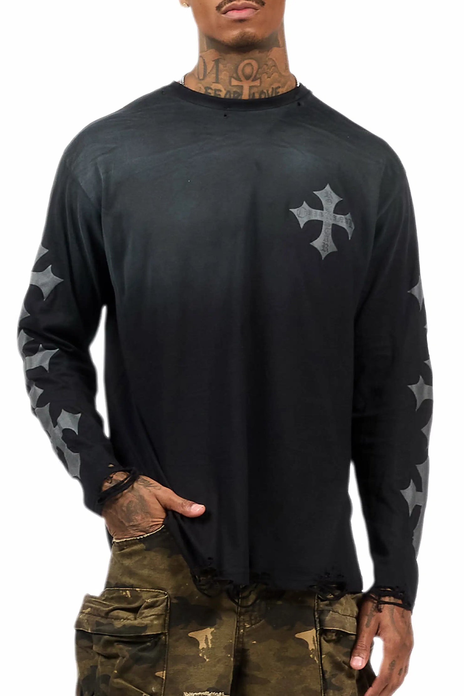 Slaydr Black/Charcoal Long Sleeve Graphic T-Shirt