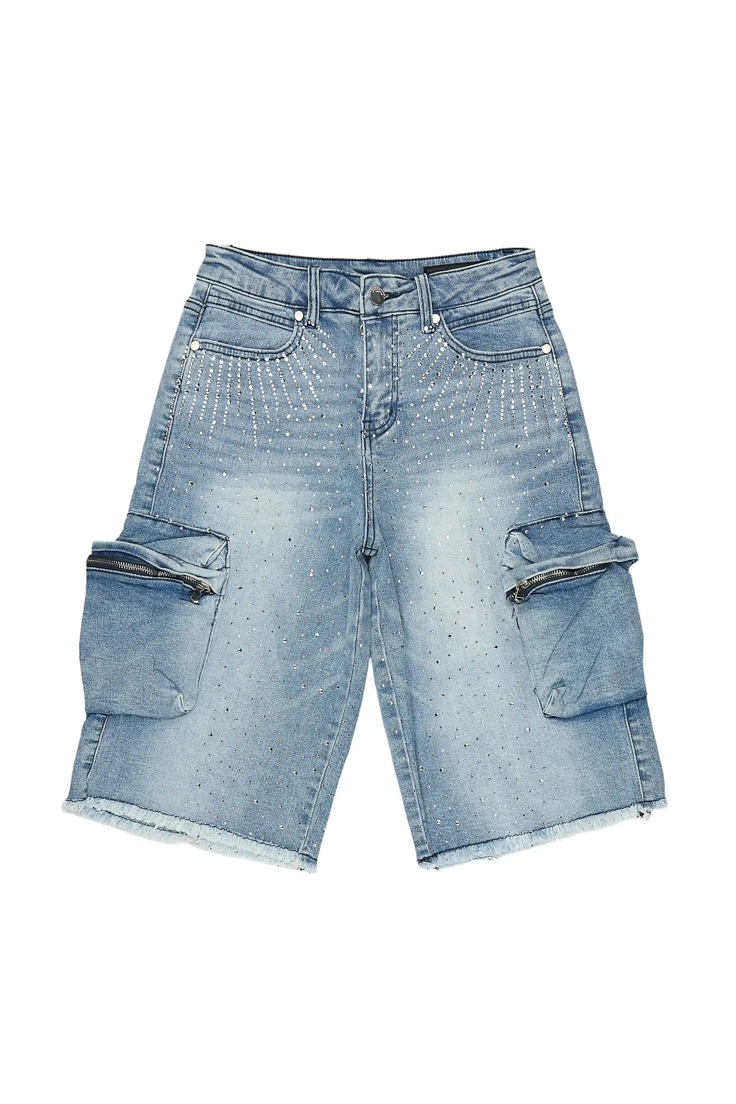 Boys Grand Light Wash Rhinestone Jort