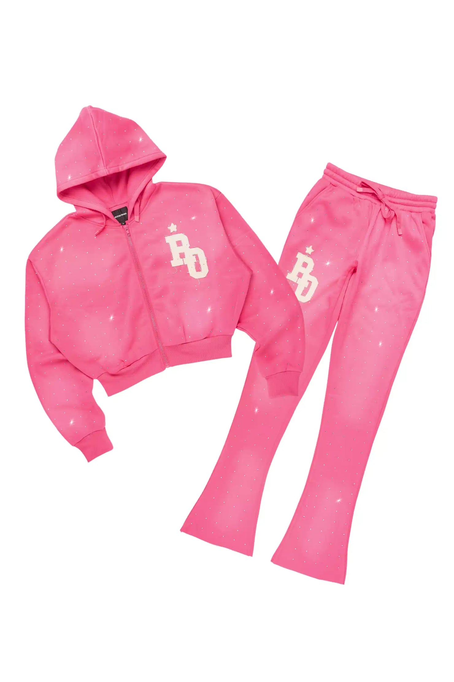 Tyona Pink Rhinestone Stacked Flare Track Set