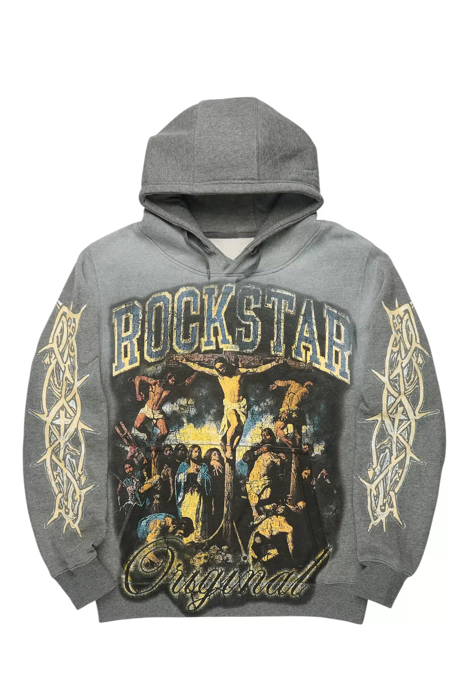 Waller Heather Grey Graphic Distressed Hoodie