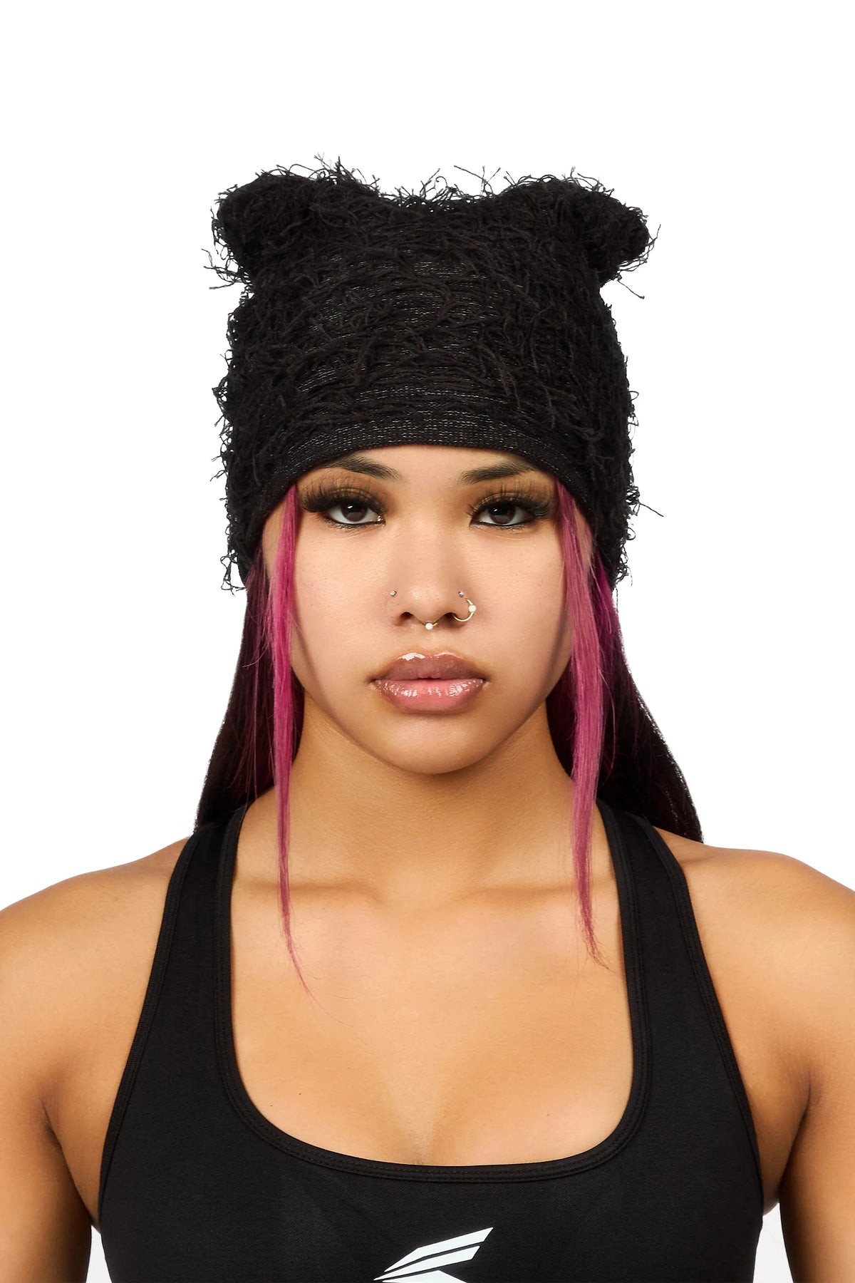 Kasaia Black Fuzzy Cat Ear Beanie