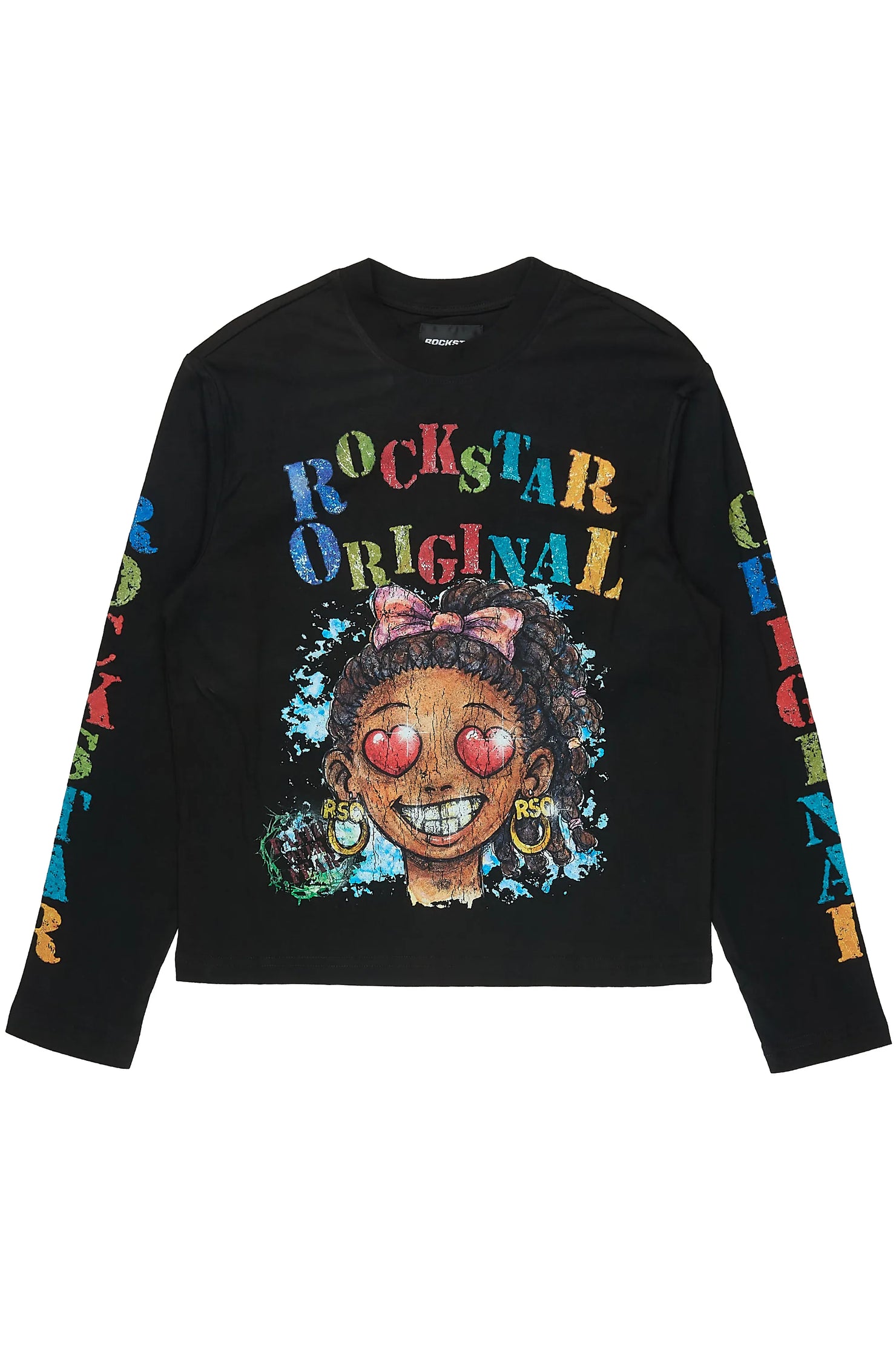 Girls Jaggy Black Long Sleeve Graphic T-Shirt