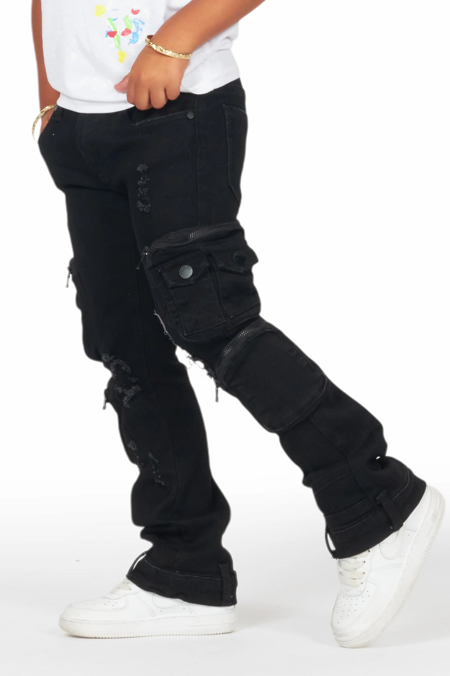 Girls Alisson Black Stacked Flare Jean