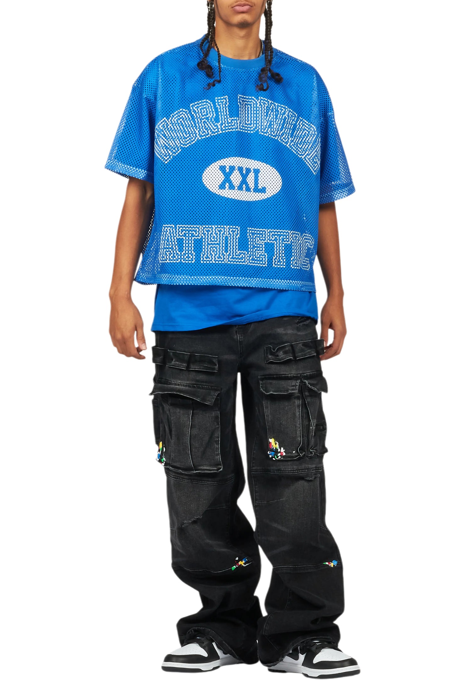 Sabas Royal Blue Graphic Crop Top Mesh Jersey