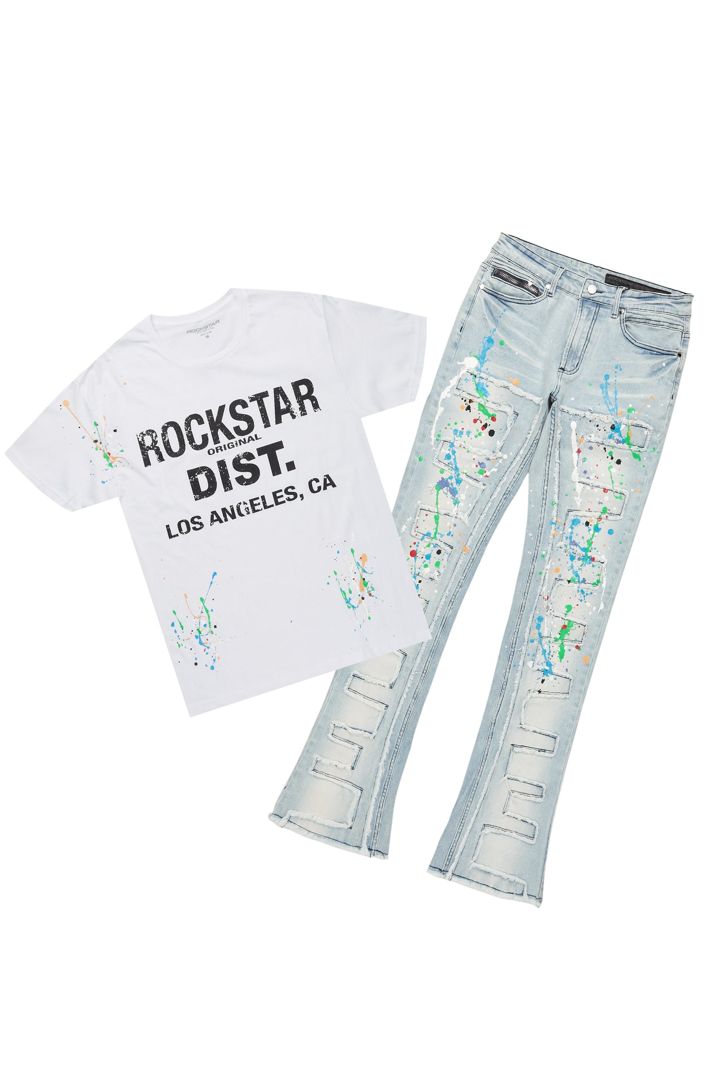 Oriel White/Black T-Shirt/Stacked Flare Jean Set