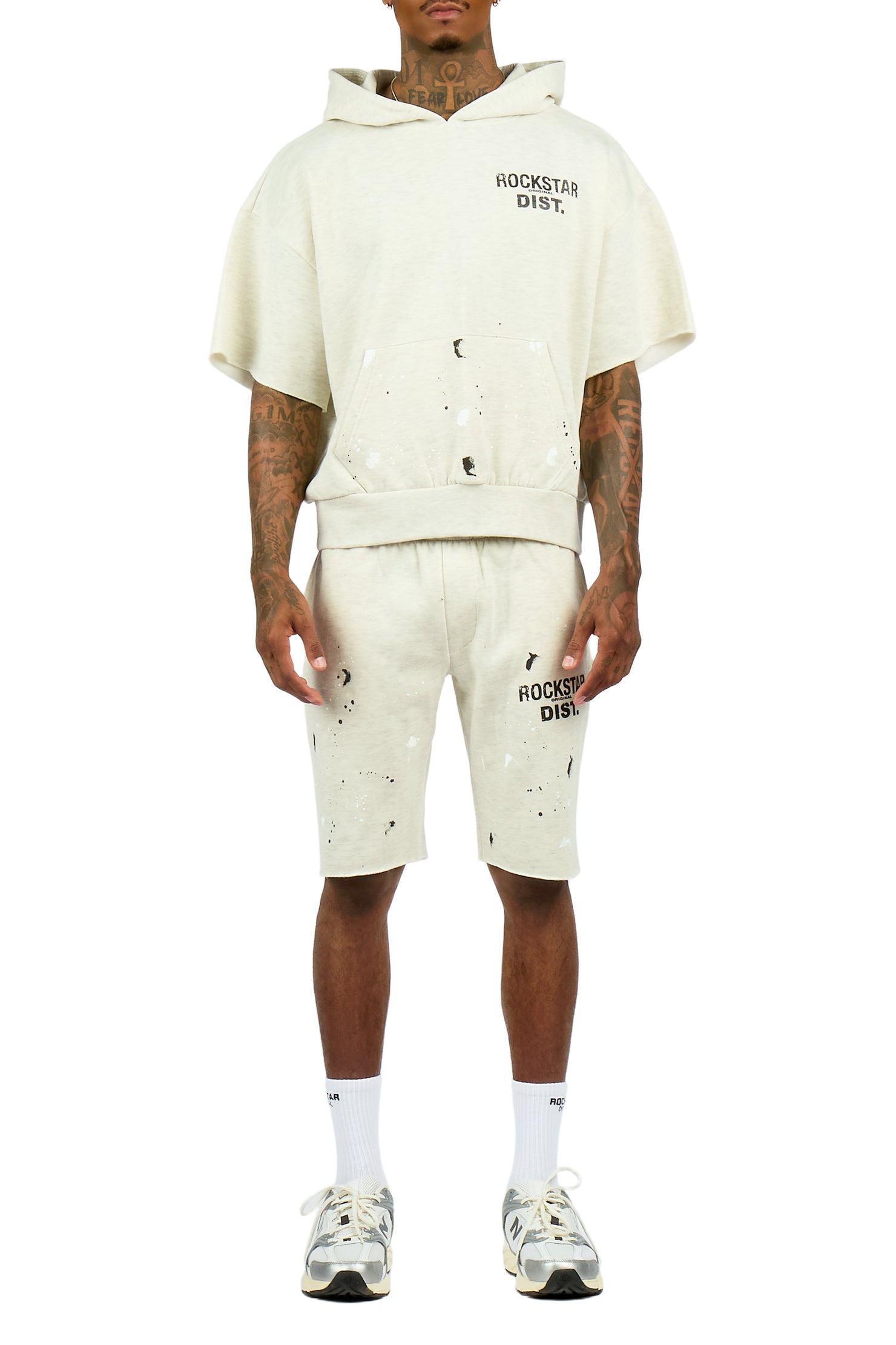 Raffer Light Oatmeal Cut Sleeve Hoodie Short Set