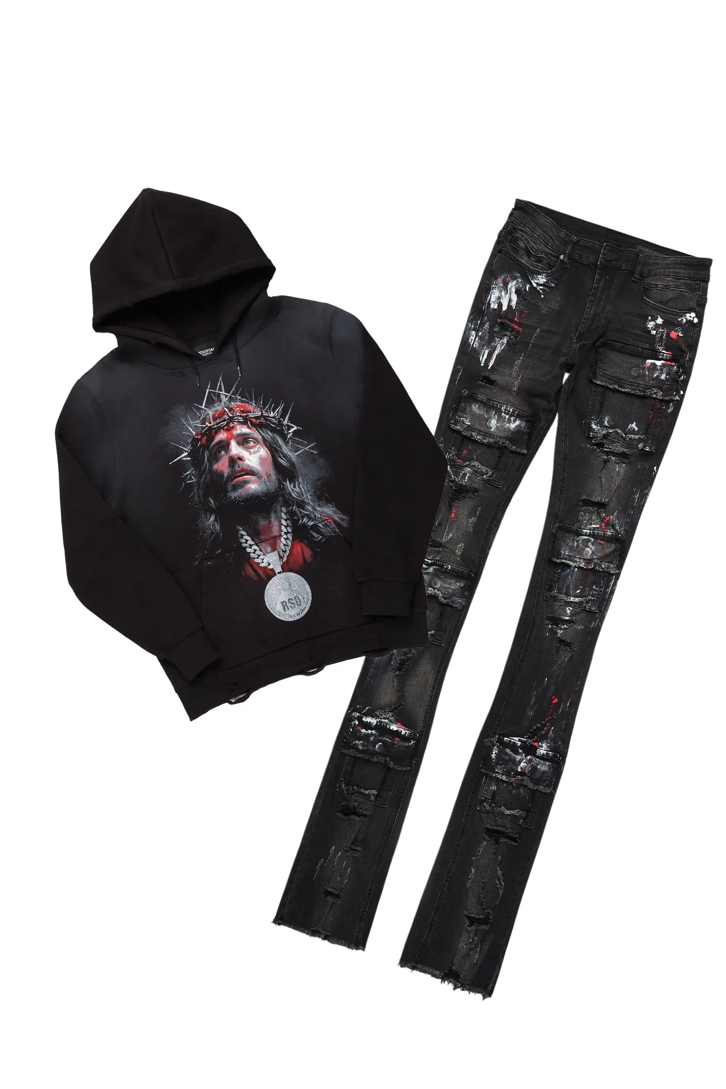 Amina Black Hoodie/Stacked Flare Jean Bundle