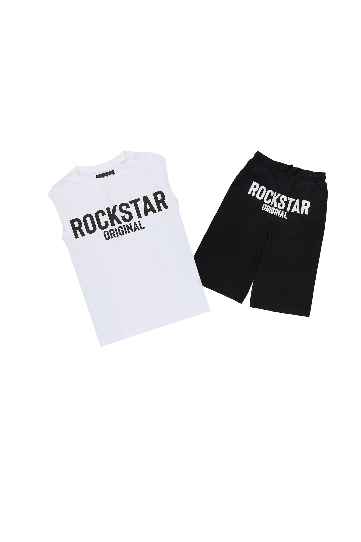 Boys Mikasso White/Black Cut Off T-Shirt Short Set