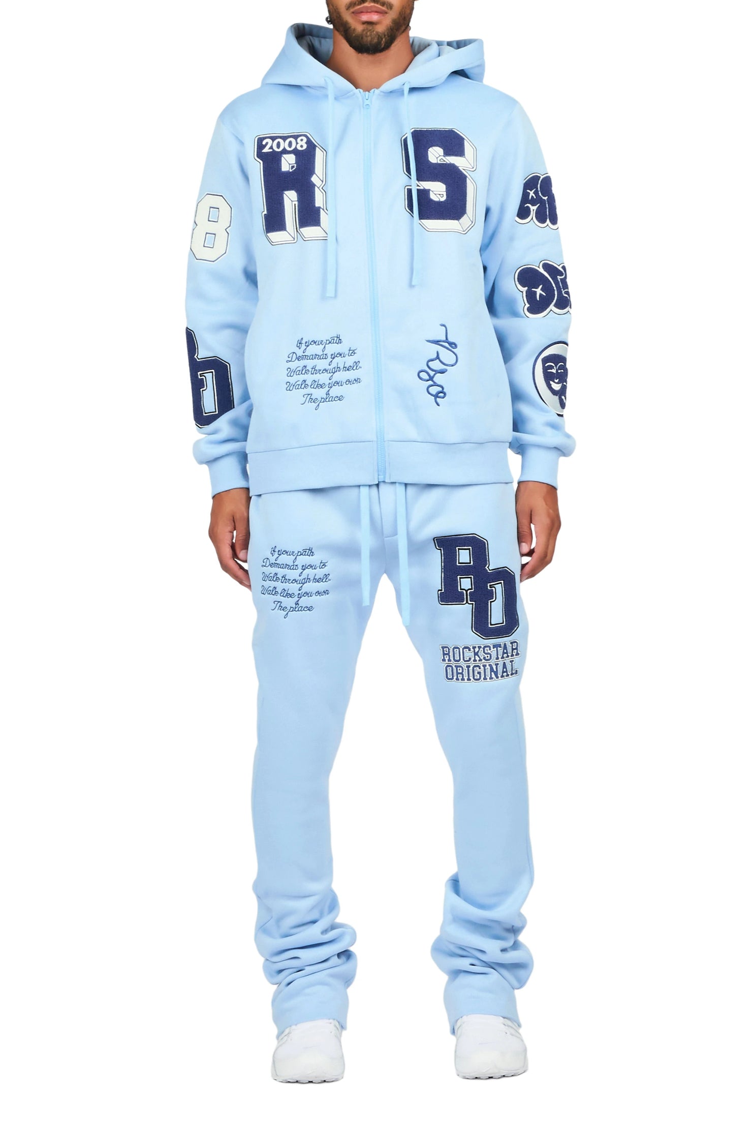 Leslaw Baby Blue Zip Up Hoodie Stacked Track Set