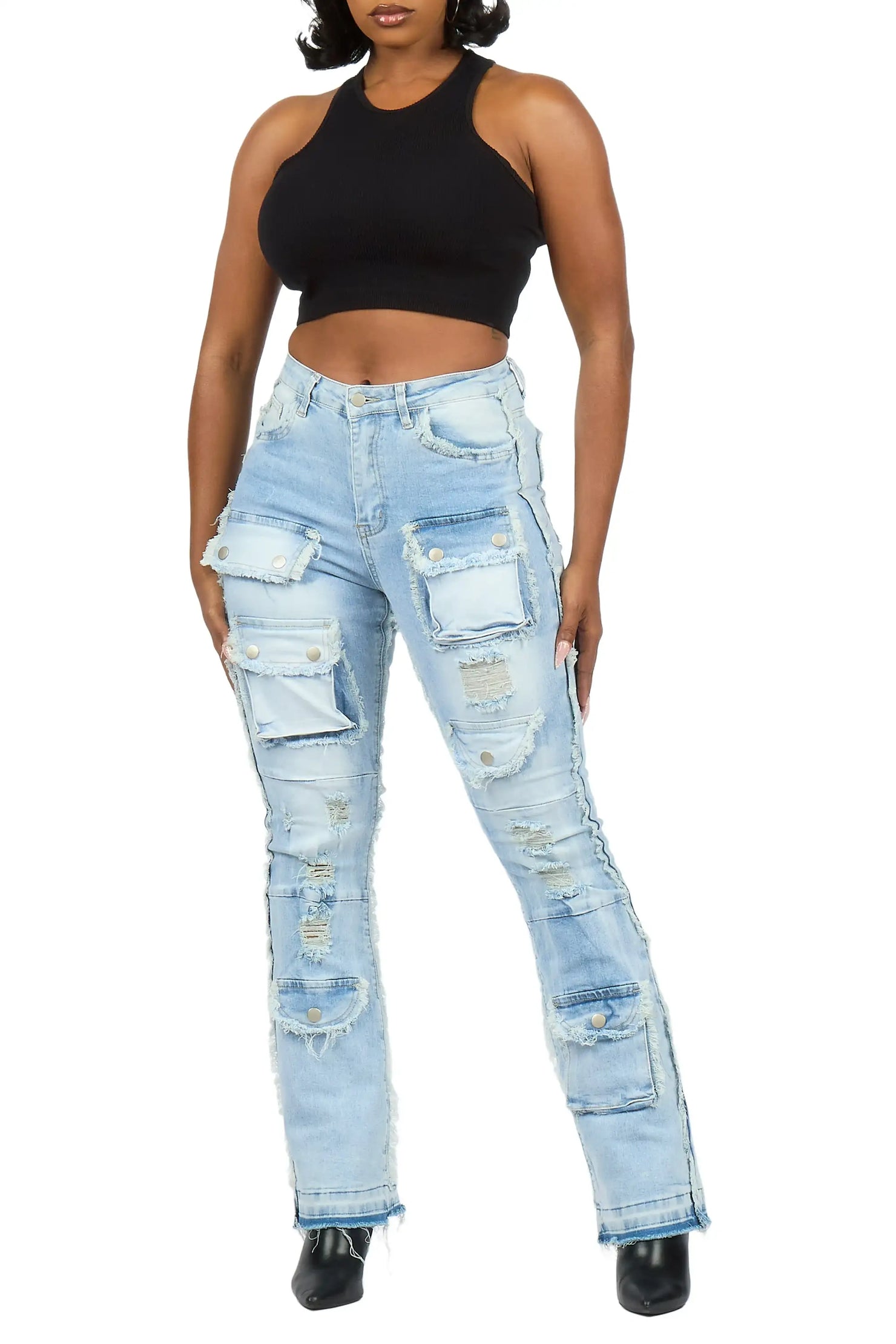 Nyxia Light Wash Cargo Super Stacked Jean