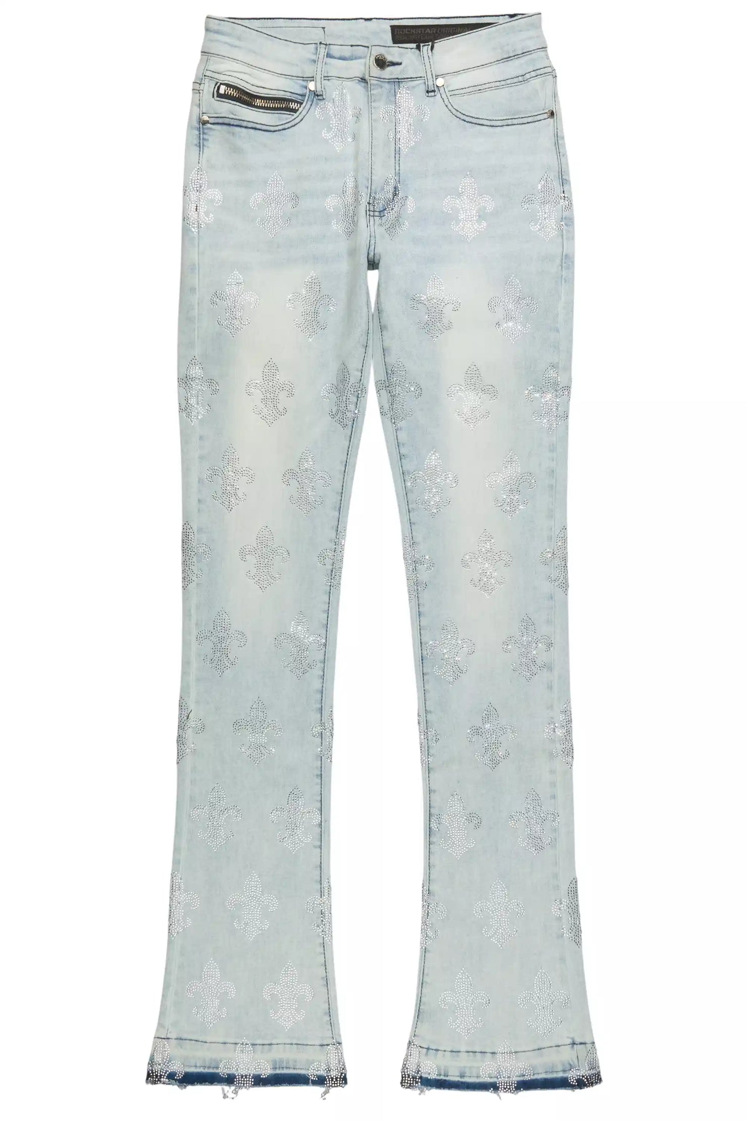 Shyne Light Blue Rhinestone Stacked Flare Jean
