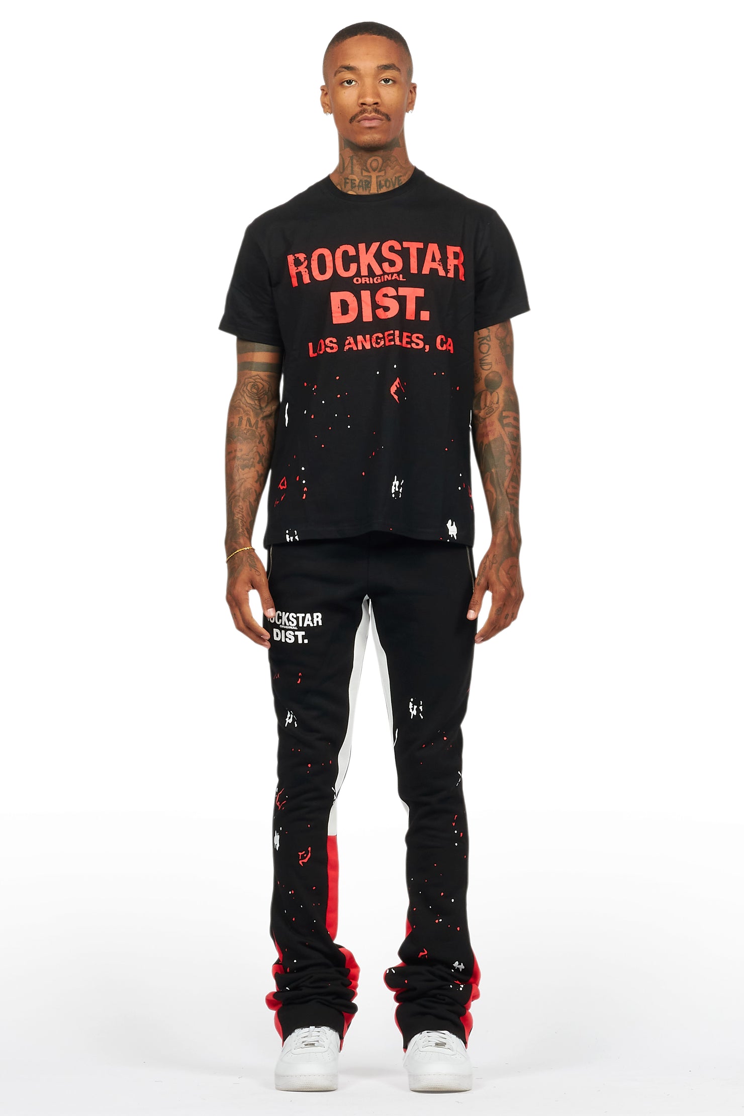 Scottie Black/Red T-Shirt/Stacked Flare Track Pant Set