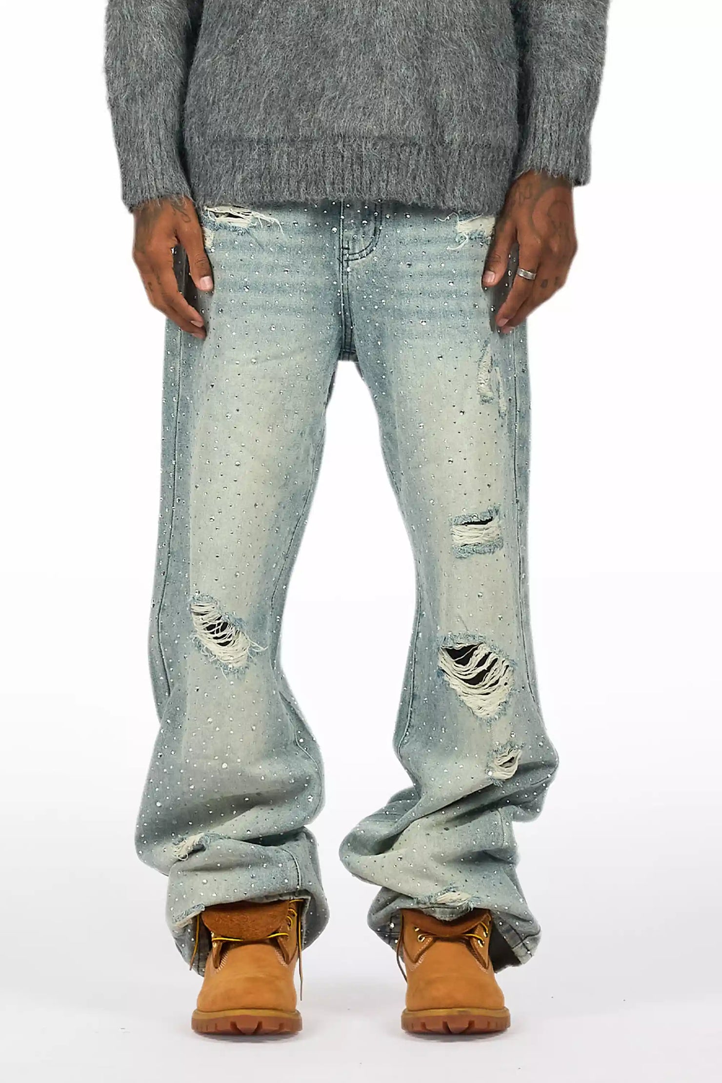 Discolite Rhinestone Light Blue Baggy Jean