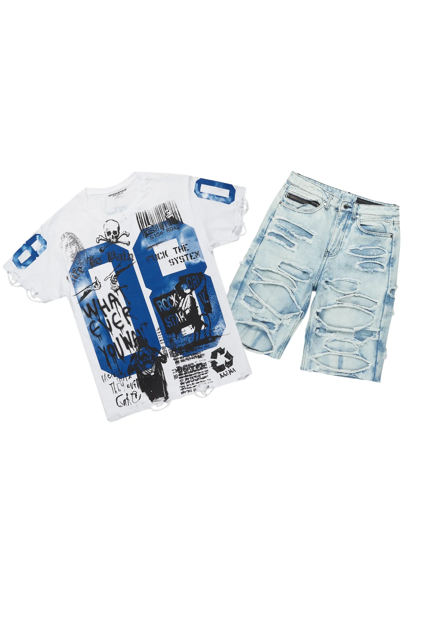 Grill White/Blue T-Shirt/Denim Short Set