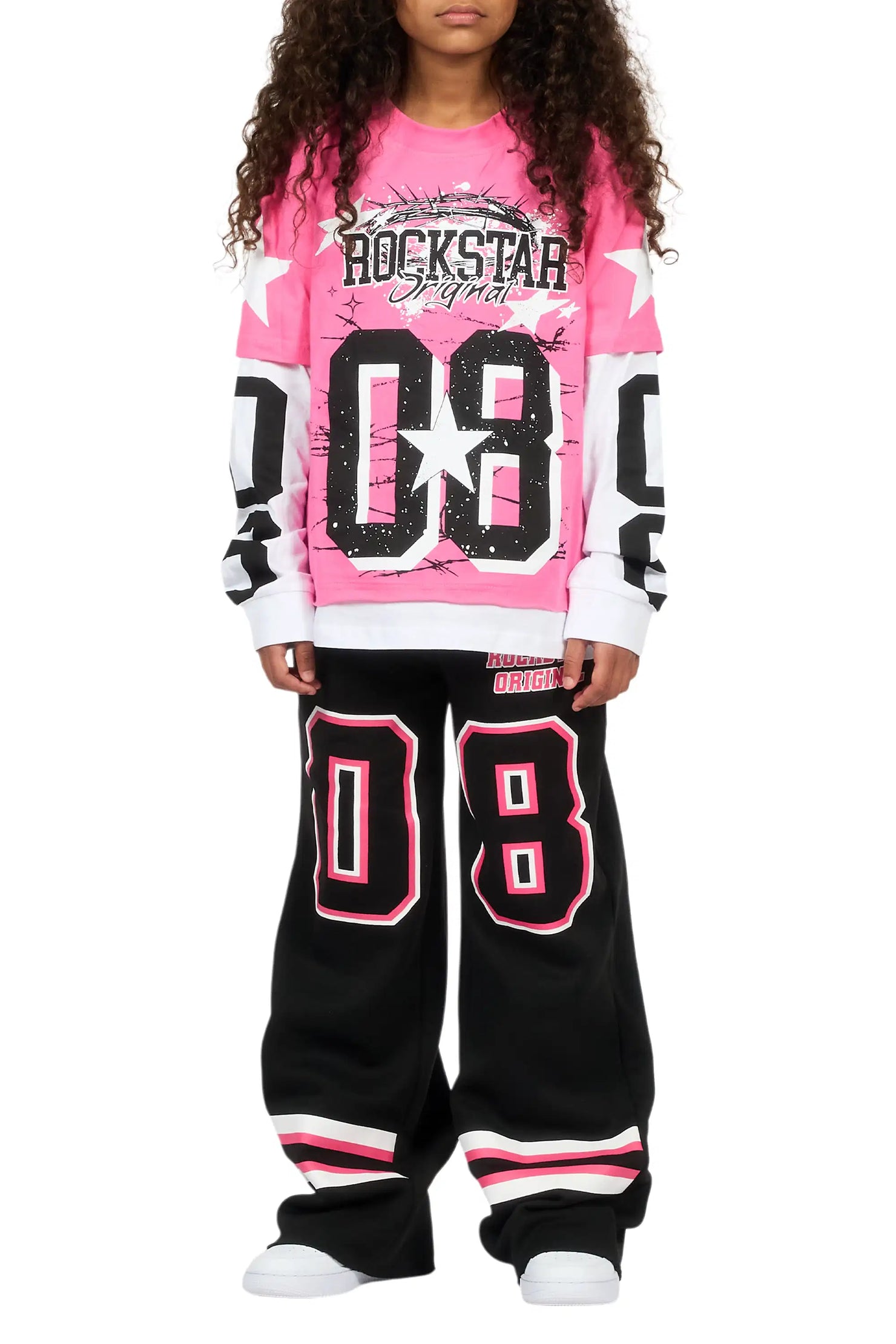 Girls Lenayh Black/Pink Baggy Track Pant