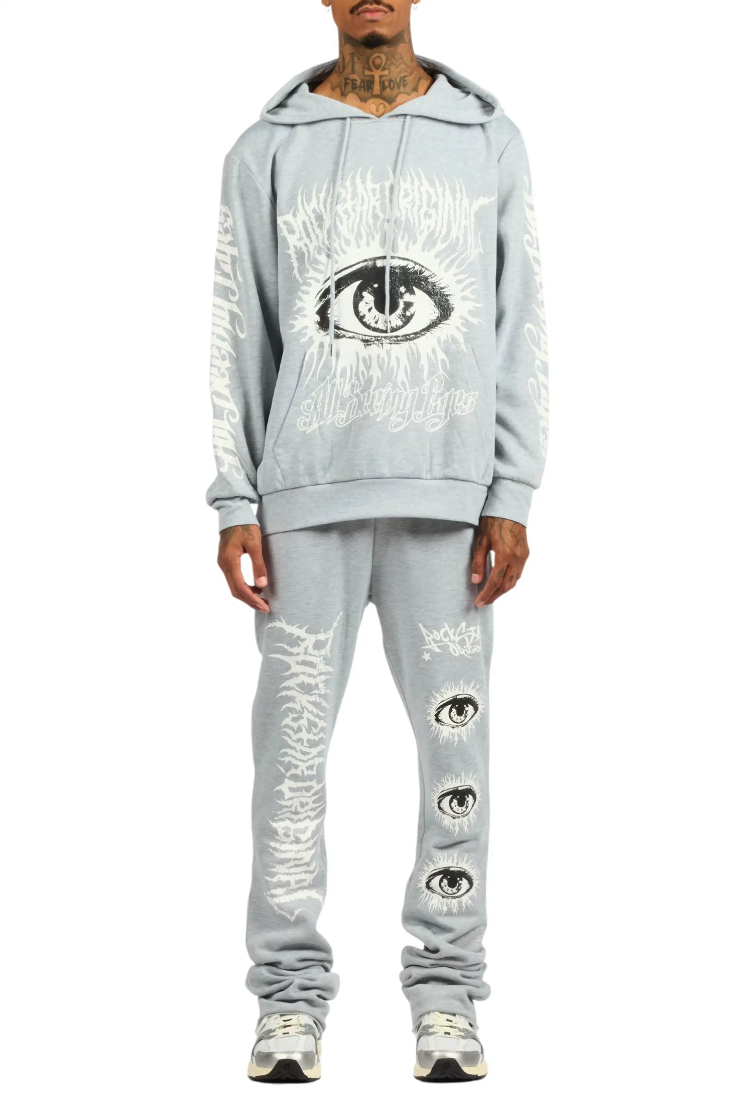 All Seeing Eyes Heather Grey Stacked Flare Track Pant Set