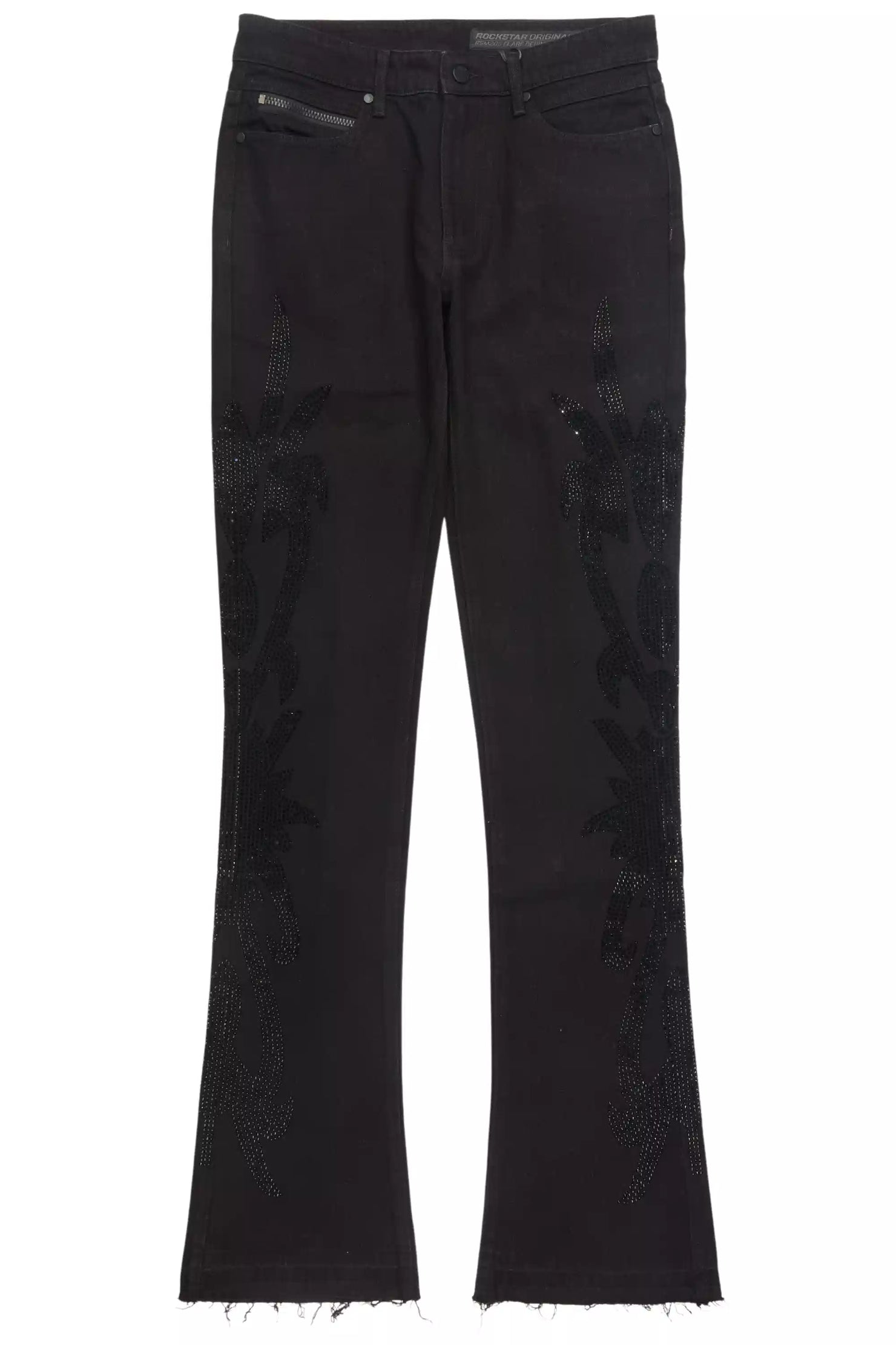 Shamaz Rhinestone Black Stacked Flare Jean