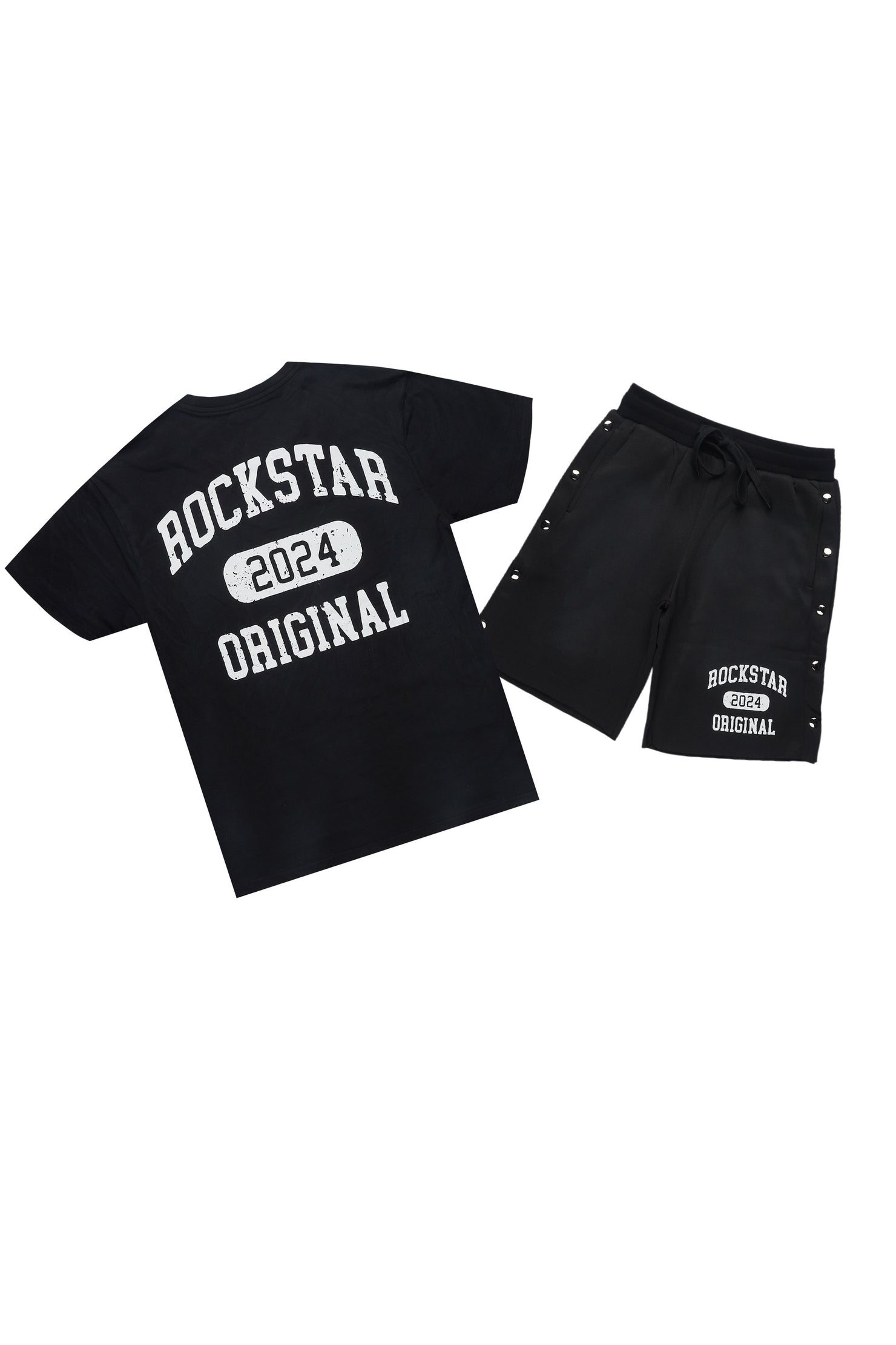 Lionela Black T-Shirt Snap Short Set